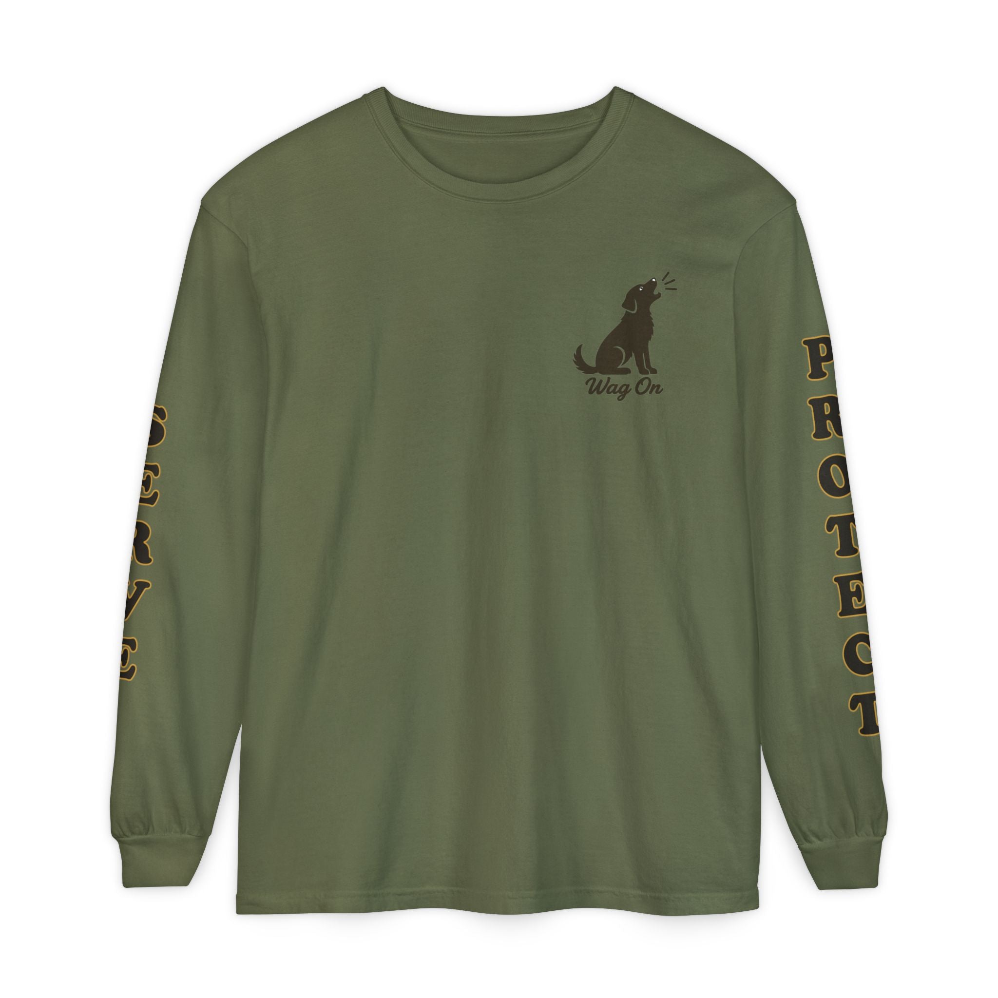 AH-64 Apache Helicopter Long Sleeve Tee — BarkingDog 'Wag On' Military Tribute
