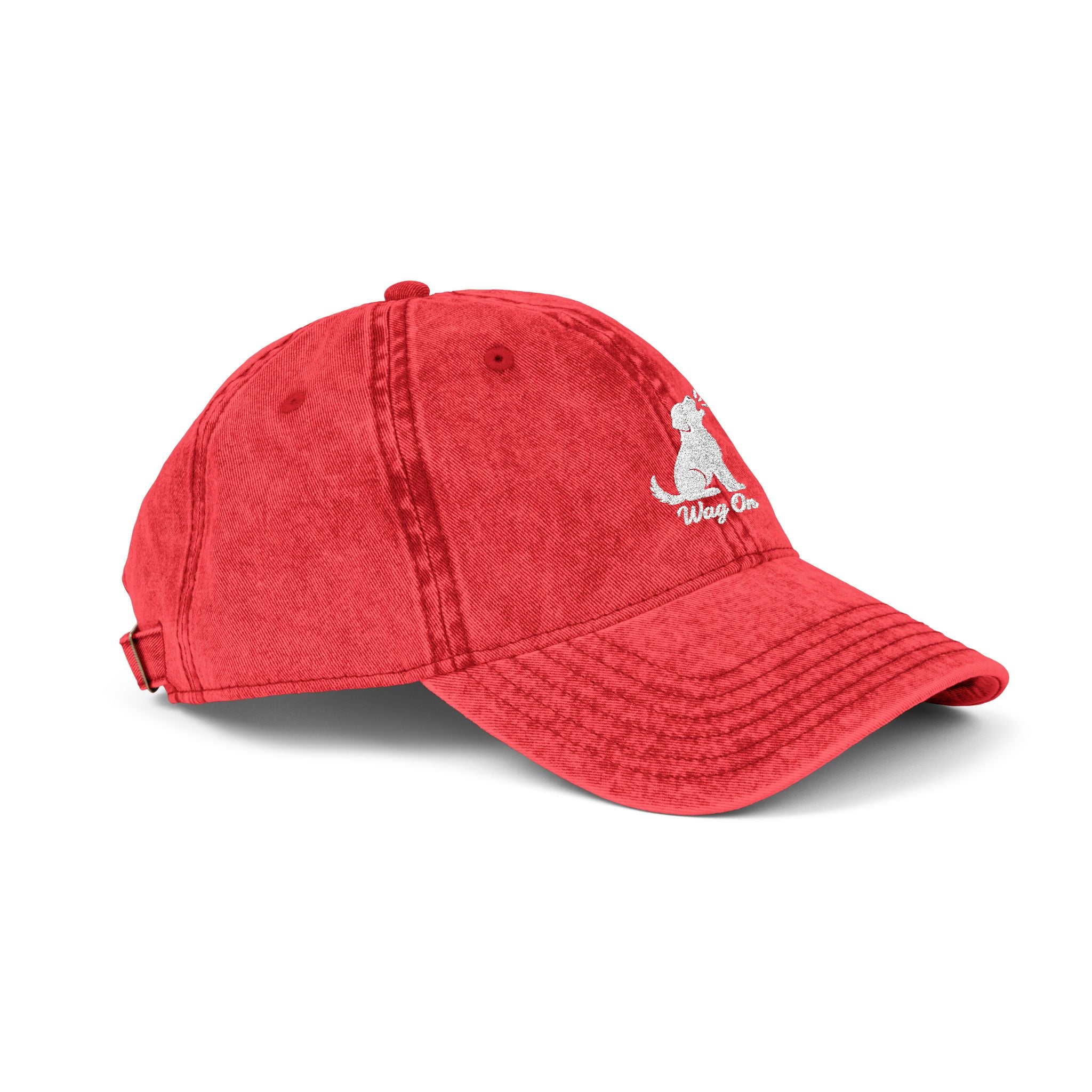 Embroidered Vintage Dog Cap - 'Wag On' Washed Baseball Hat