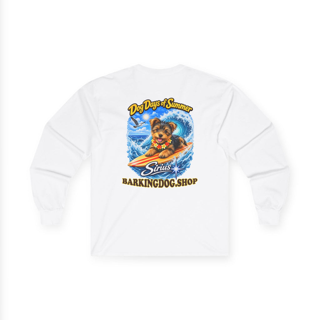 Yorkshire Terrier Surfboard Long Sleeve T Shirt Dog Days of Summer Beach Collection Wag On BarkingDog Shop