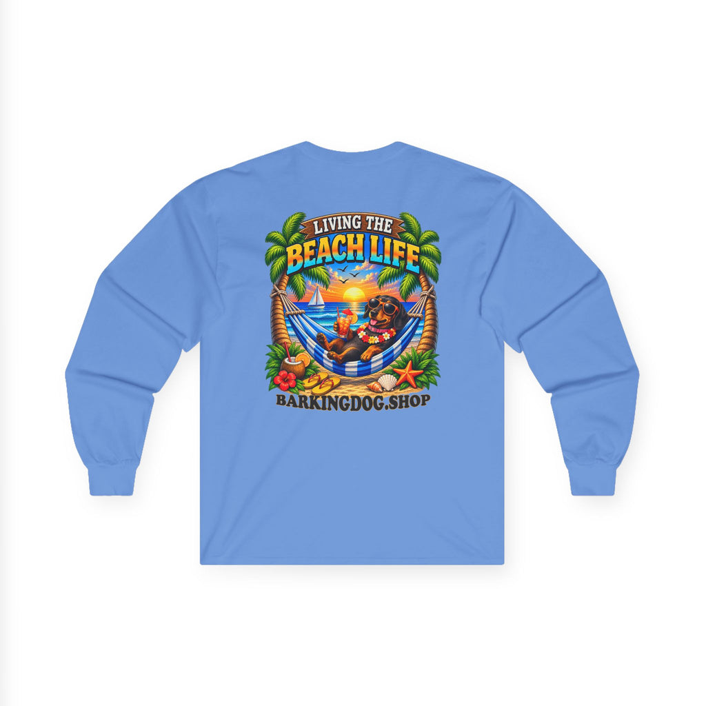 Dachshund Beach Life Canine Long Sleeve T Shirt Beach Collection Hammock Tropical Dog Graphic Tee Wag On BarkingDog Shop