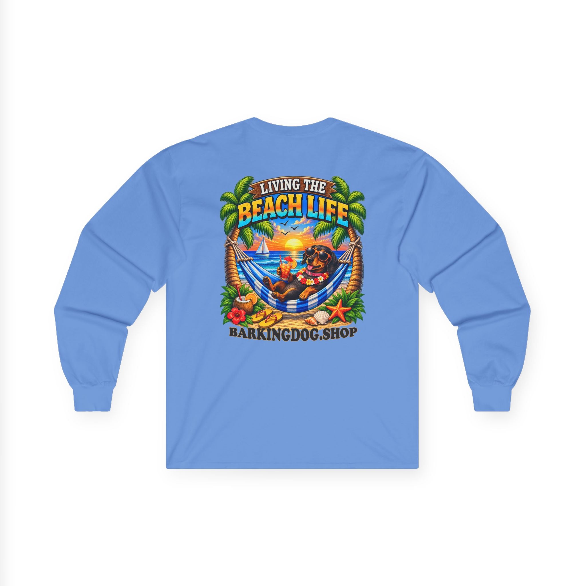 Dachshund Beach Life Canine Long Sleeve T Shirt Beach Collection Hammock Tropical Dog Graphic Tee Wag On BarkingDog Shop