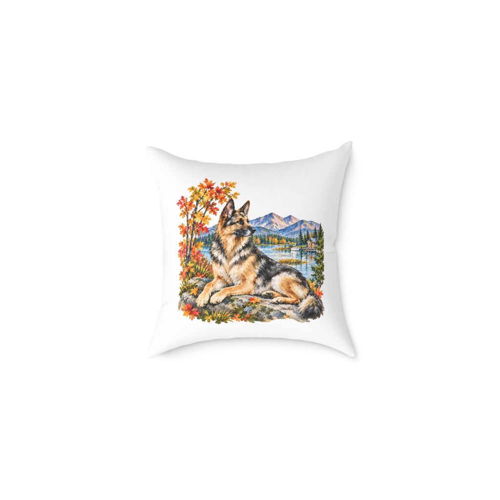 German Shepherd Scenic Autumn Throw Pillow White Home Decor Collection Mountain Lake Dog Decor BarkingDog Shop