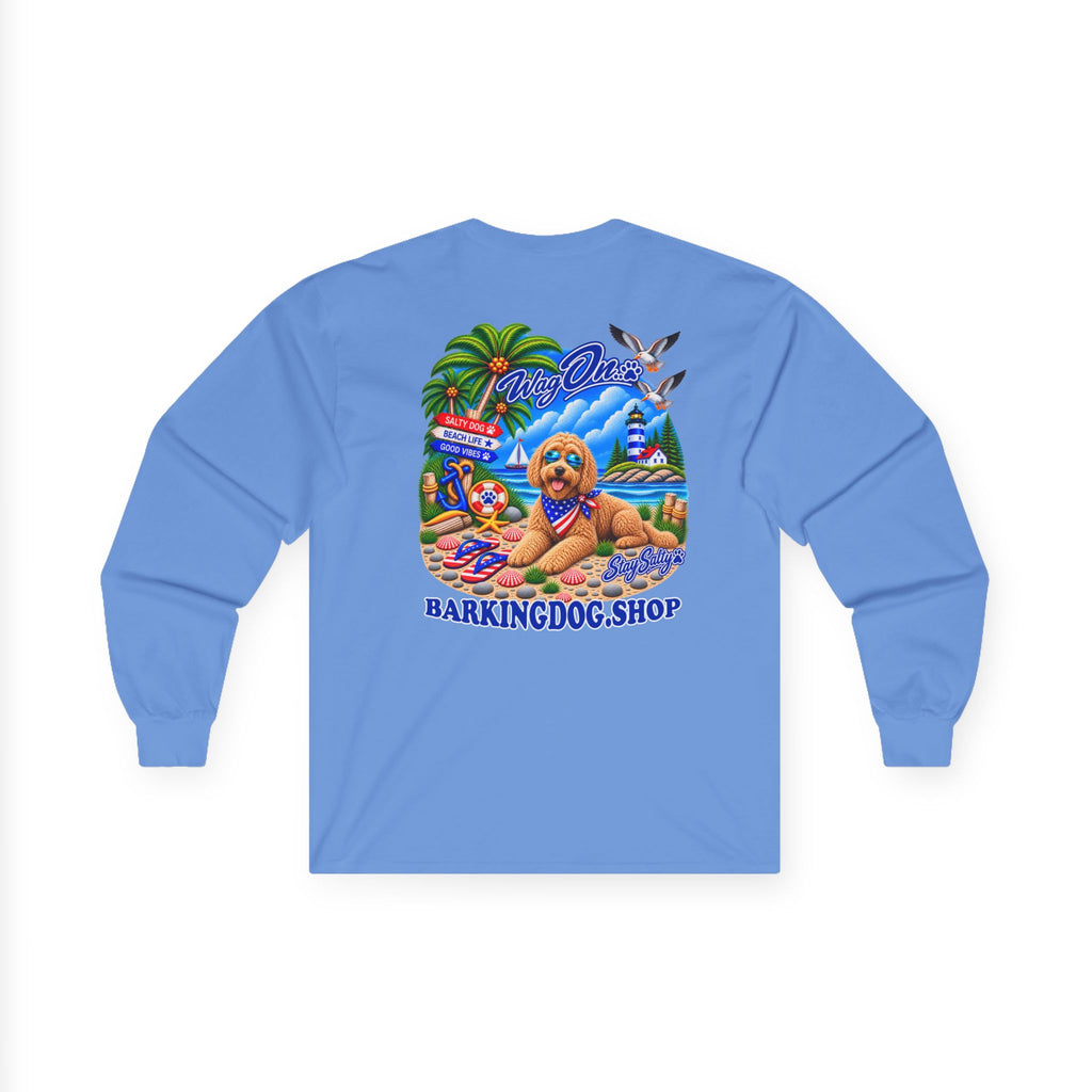 Golden Doodle Stay Salty Pup Long Sleeve T Shirt Beach Collection Coastal Dog Graphic Tee Wag On BarkingDog Shop