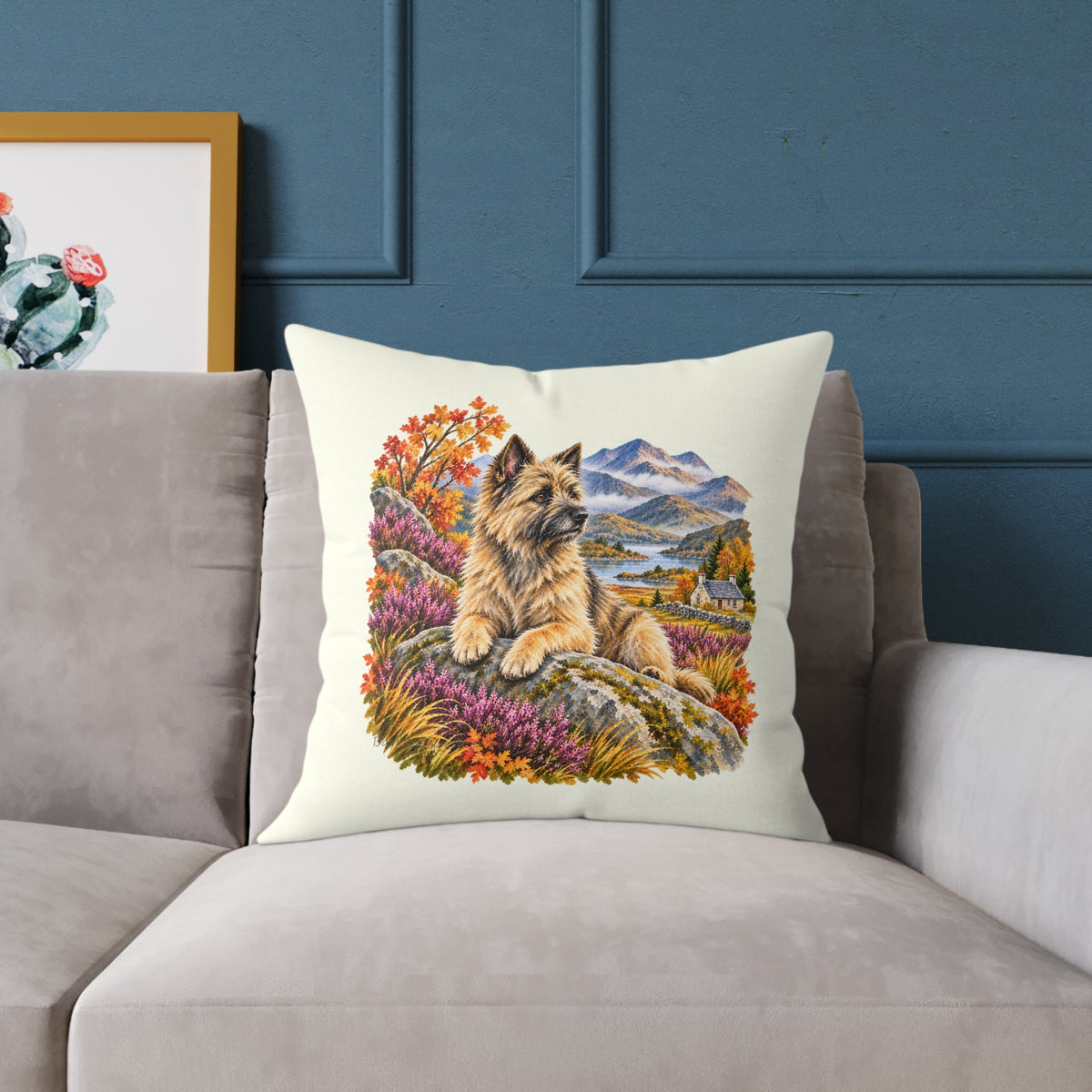 Cairn Terrier Scottish Highlands Autumn Throw Pillow Ivory Home Decor Collection Scenic Dog Decor BarkingDog Shop