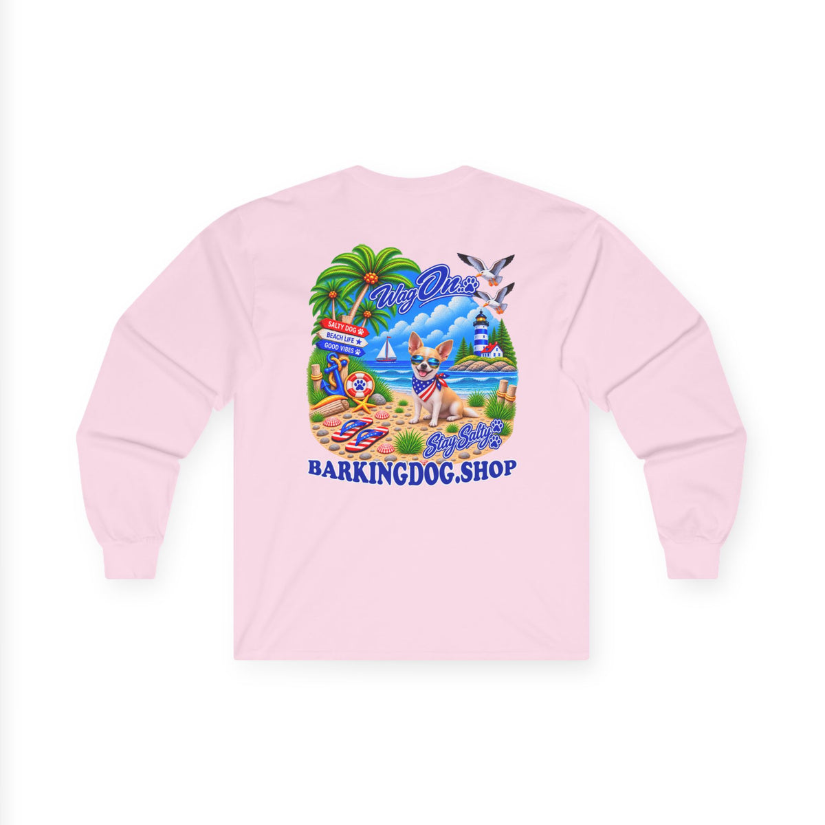 Chihuahua Stay Salty Pup Long Sleeve T Shirt Beach Collection Coastal Dog Graphic Tee Wag On BarkingDog Shop