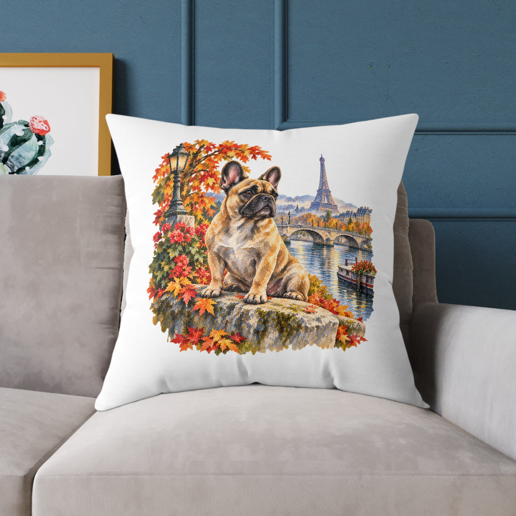 French Bulldog Paris in Autumn Throw Pillow White Home Decor Collection Eiffel Tower Scenic Dog Decor BarkingDog Shop