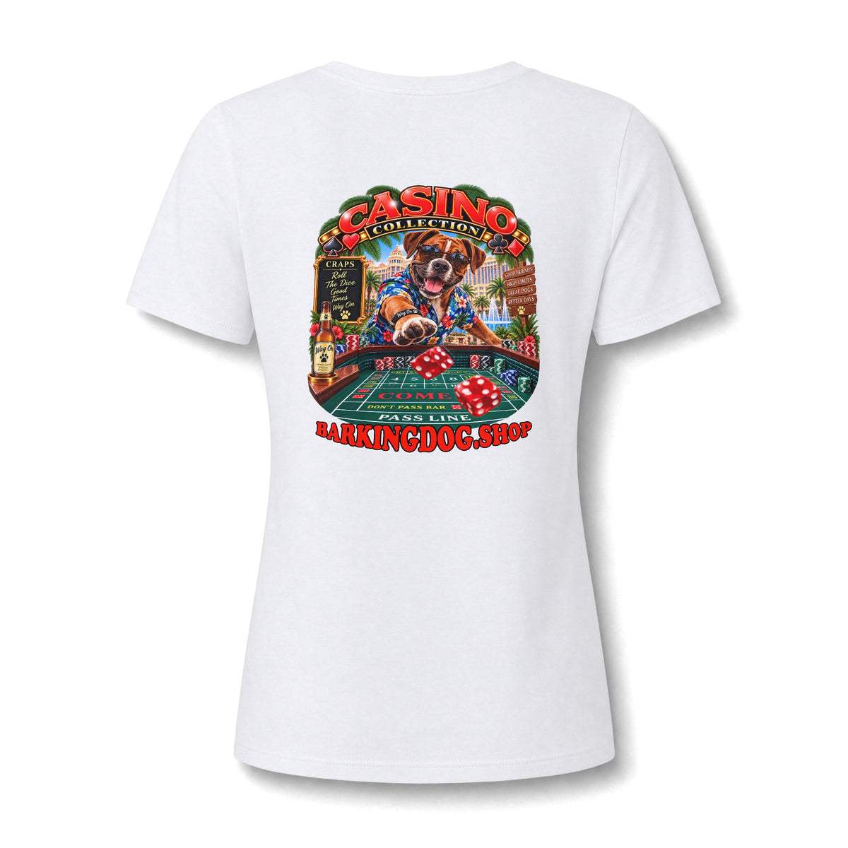Boxer Craps Womens V Neck T Shirt Casino Collection Funny Casino Dog Graphic Tee Wag On BarkingDog Shop