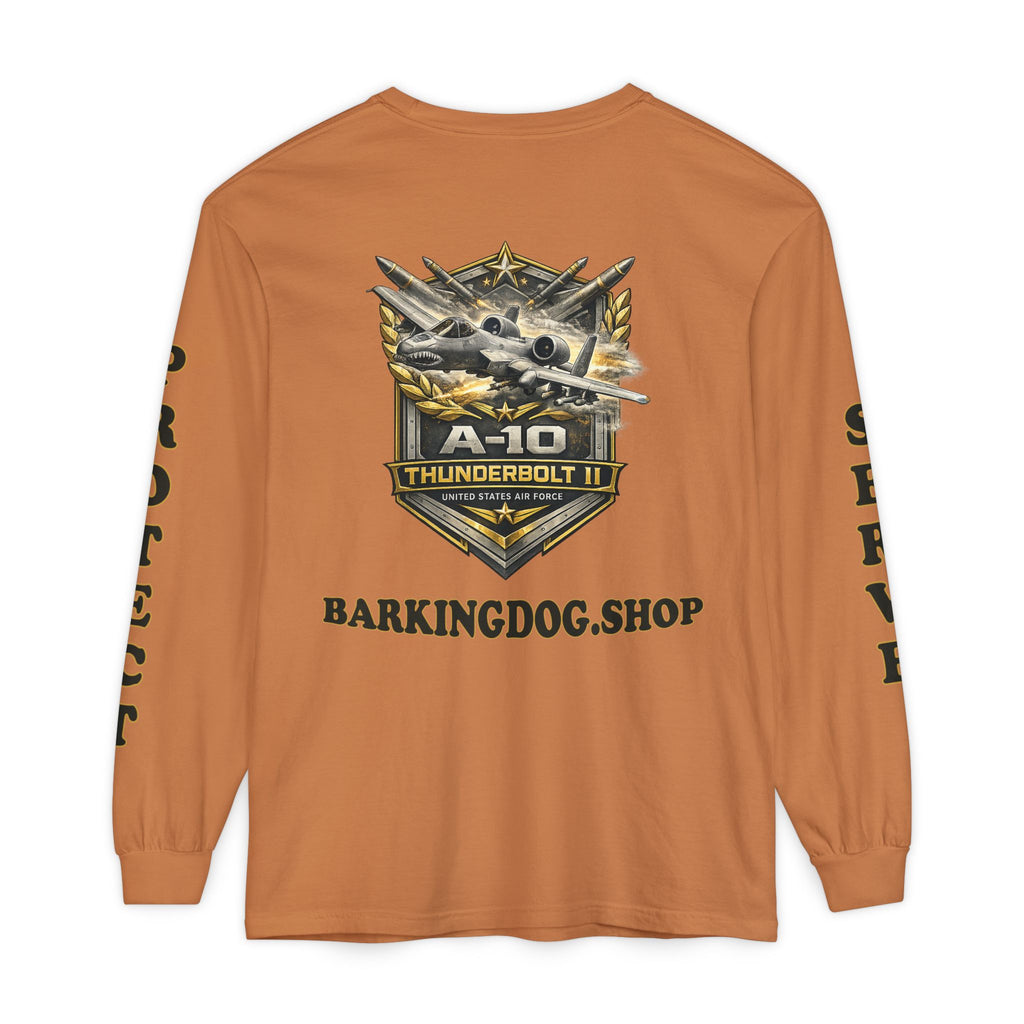 A-10 Thunderbolt II Long Sleeve Tee — Barking Dog 'Wag On' Military Air Force Tribute