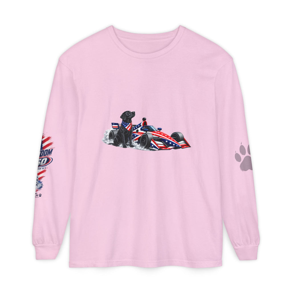 American Freedom 250 Long Sleeve T Shirt USA Country 250th Anniversary Patriotic Racing Dog Tee Wag On BarkingDog Shop