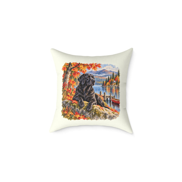 Black Labrador Maine Lake Autumn Throw Pillow Ivory Home Decor Collection Fall Mountain Dog Decor BarkingDog Shop