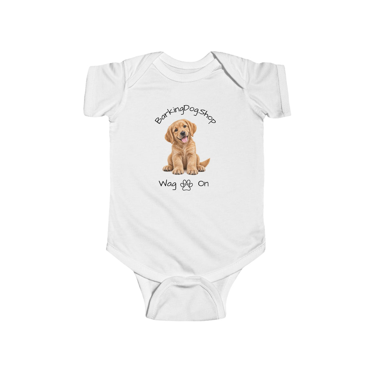 Golden Retriever Puppy Infant Bodysuit Babies and Puppies Collection Wag On Baby Onesie BarkingDog Shop