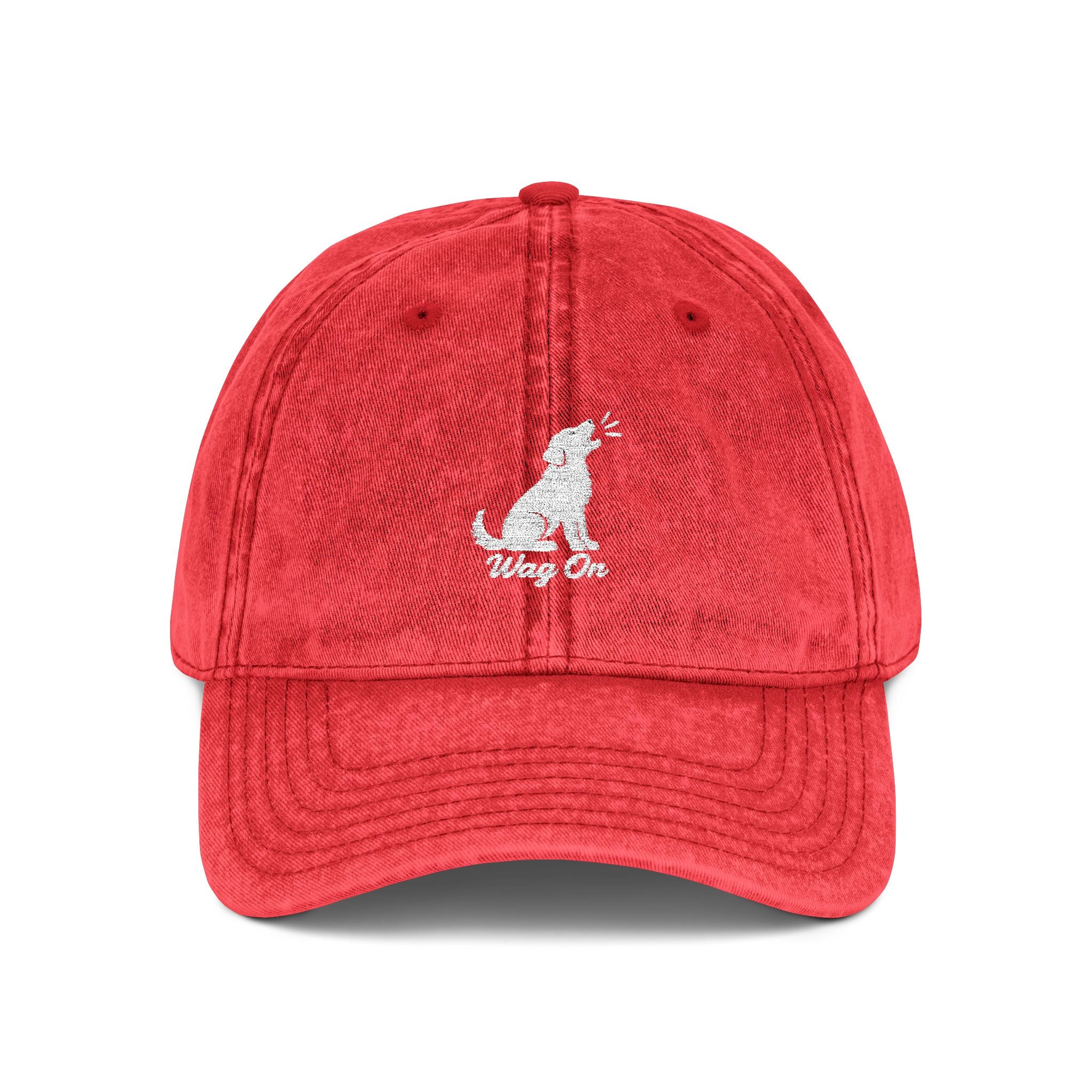 Embroidered Vintage Dog Cap - 'Wag On' Washed Baseball Hat