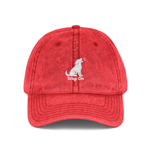 Embroidered Vintage Dog Cap - 'Wag On' Washed Baseball Hat