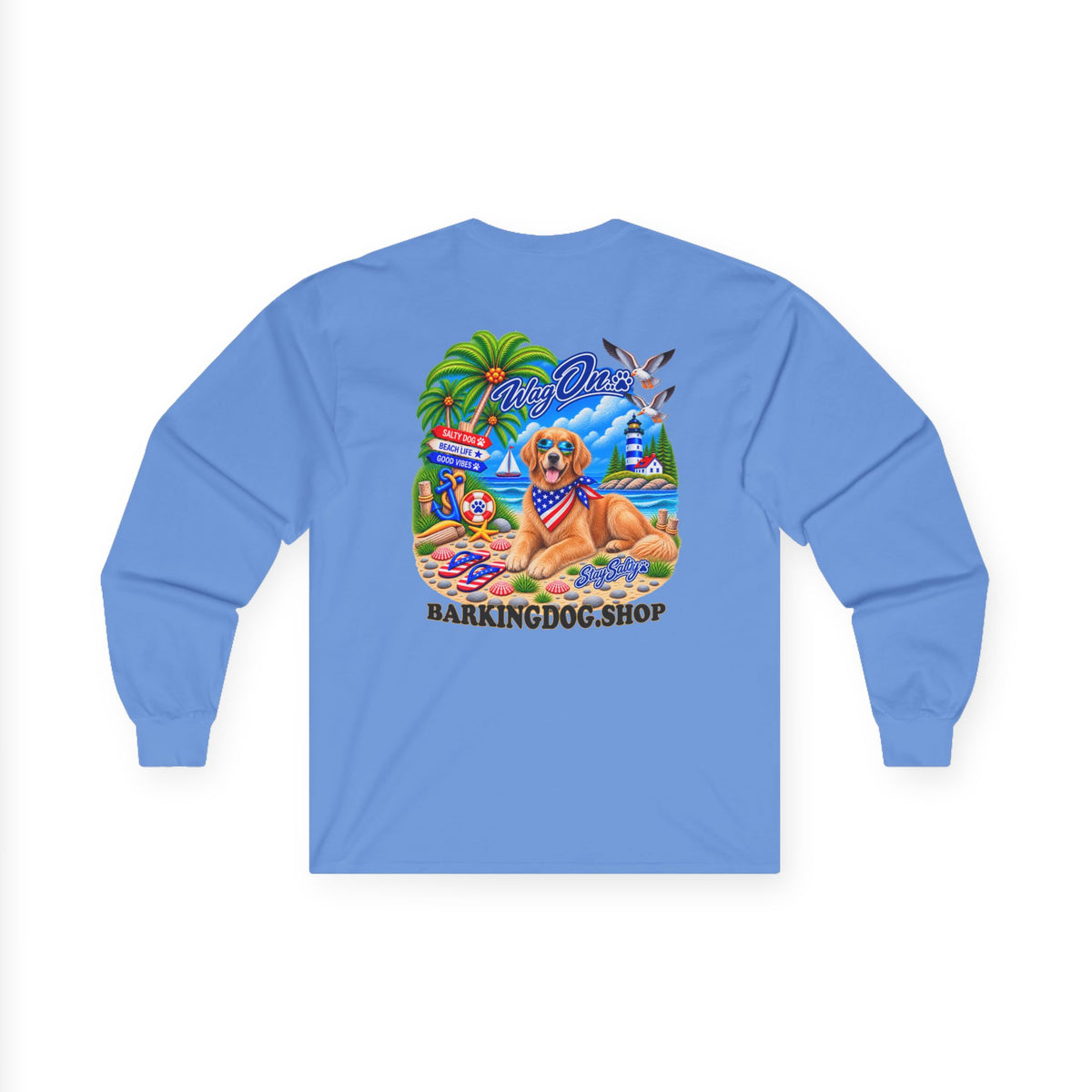 Golden Retriever Stay Salty Pup Long Sleeve T Shirt Beach Collection Coastal Dog Graphic Tee Wag On BarkingDog Shop