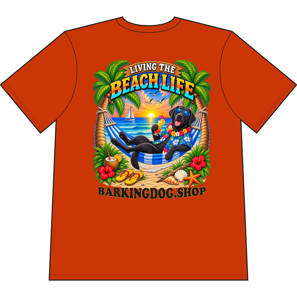 Black Labrador Beach Life Canine T Shirt Beach Collection Living the Beach Life Tropical Graphic Tee Wag On BarkingDog Shop
