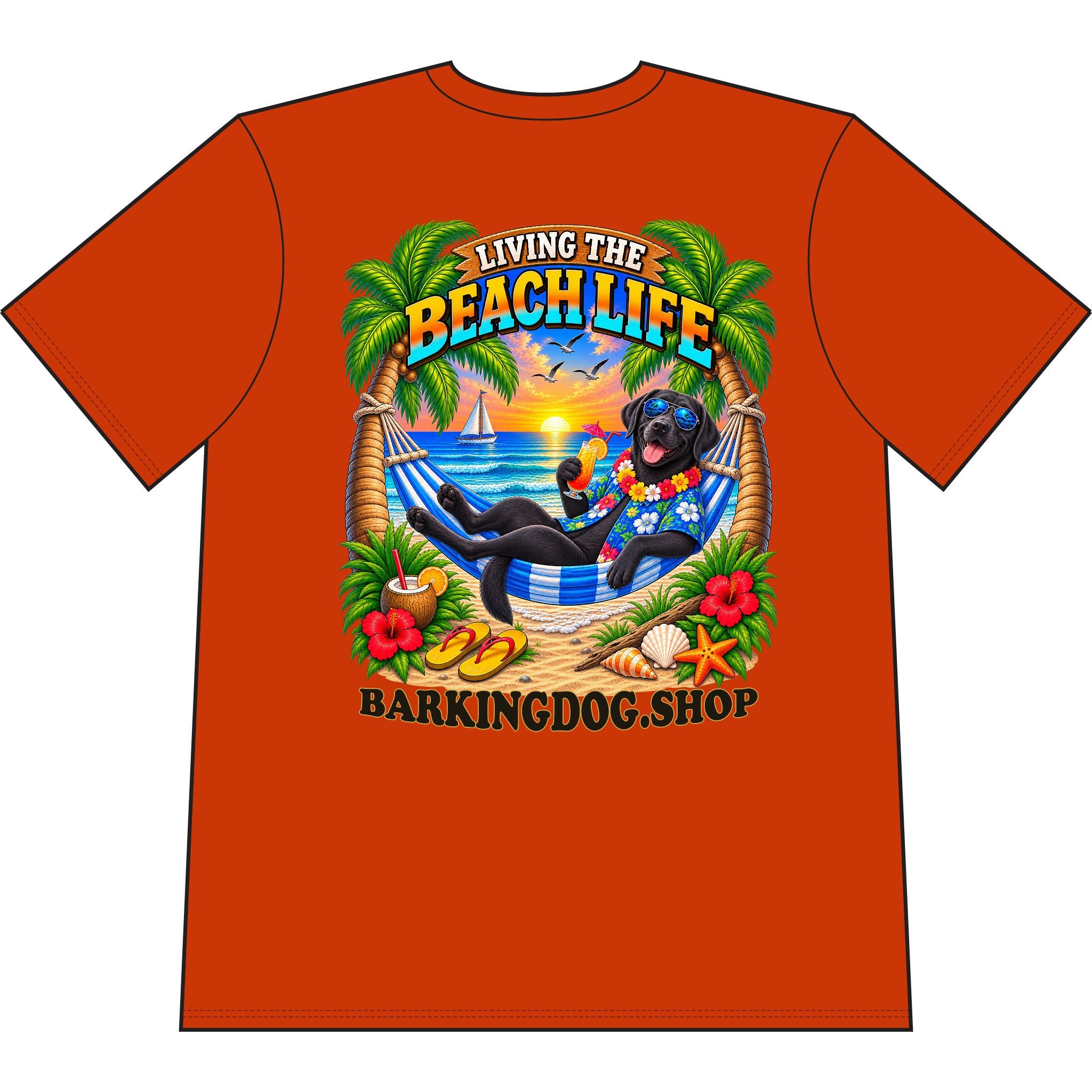 Black Labrador Beach Life Canine T Shirt Beach Collection Living the Beach Life Tropical Graphic Tee Wag On BarkingDog Shop