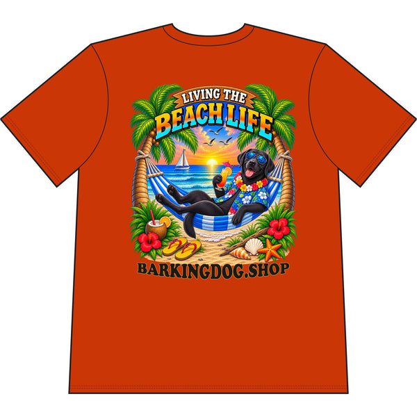 Black Labrador Beach Life Canine T Shirt Beach Collection Living the Beach Life Tropical Graphic Tee Wag On BarkingDog Shop