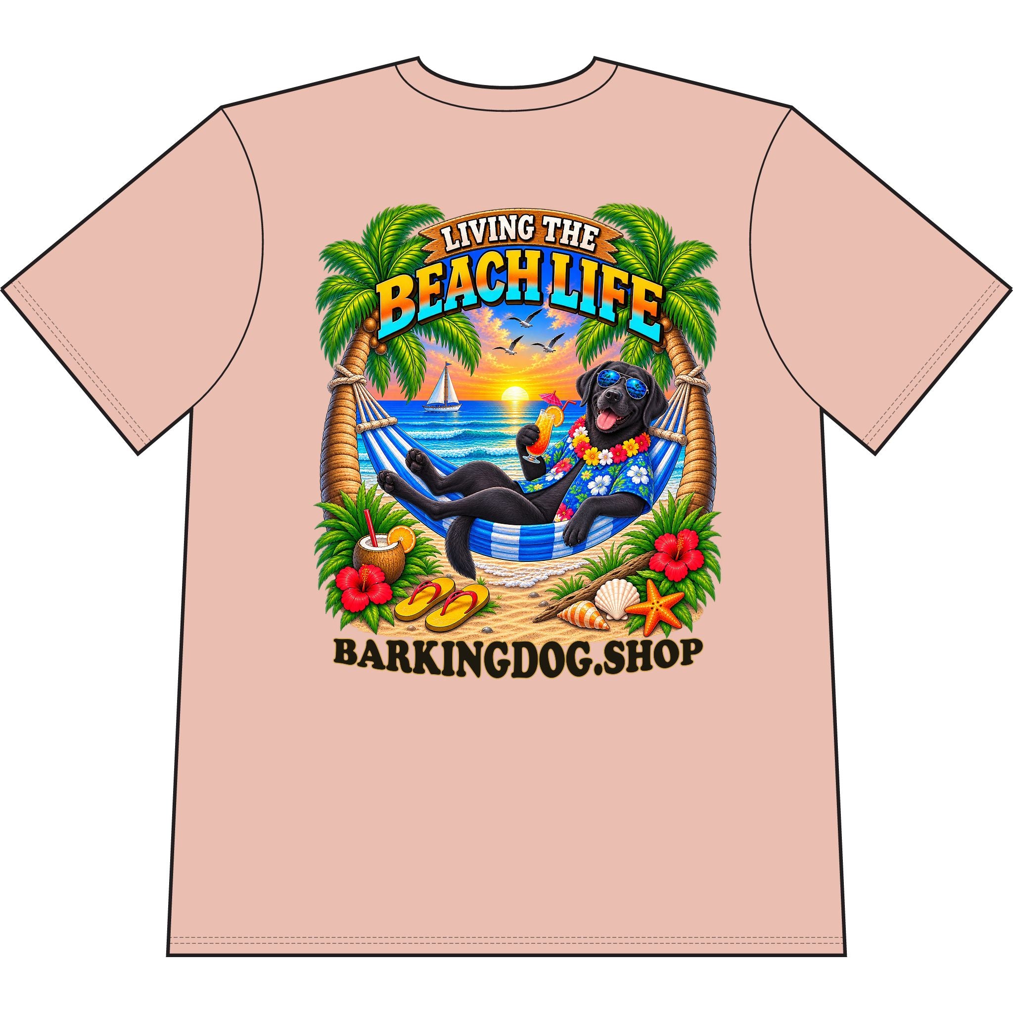 Black Labrador Beach Life Canine T Shirt Beach Collection Living the Beach Life Tropical Graphic Tee Wag On BarkingDog Shop