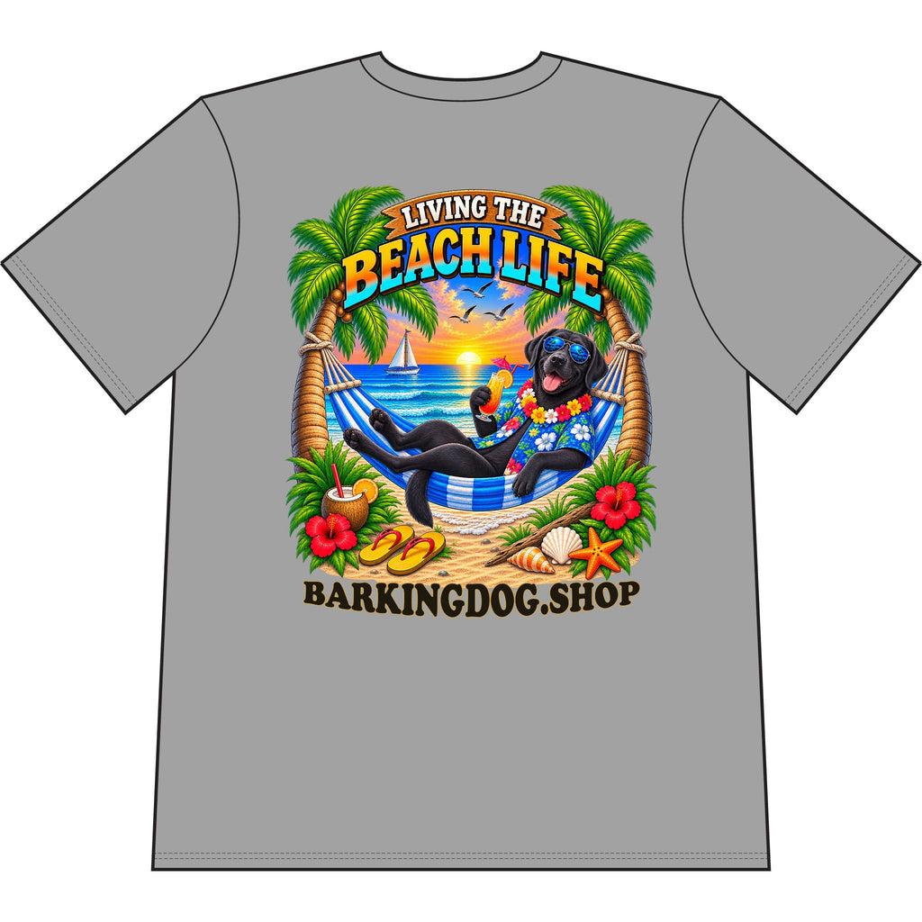 Black Labrador Beach Life Canine T Shirt Beach Collection Living the Beach Life Tropical Graphic Tee Wag On BarkingDog Shop
