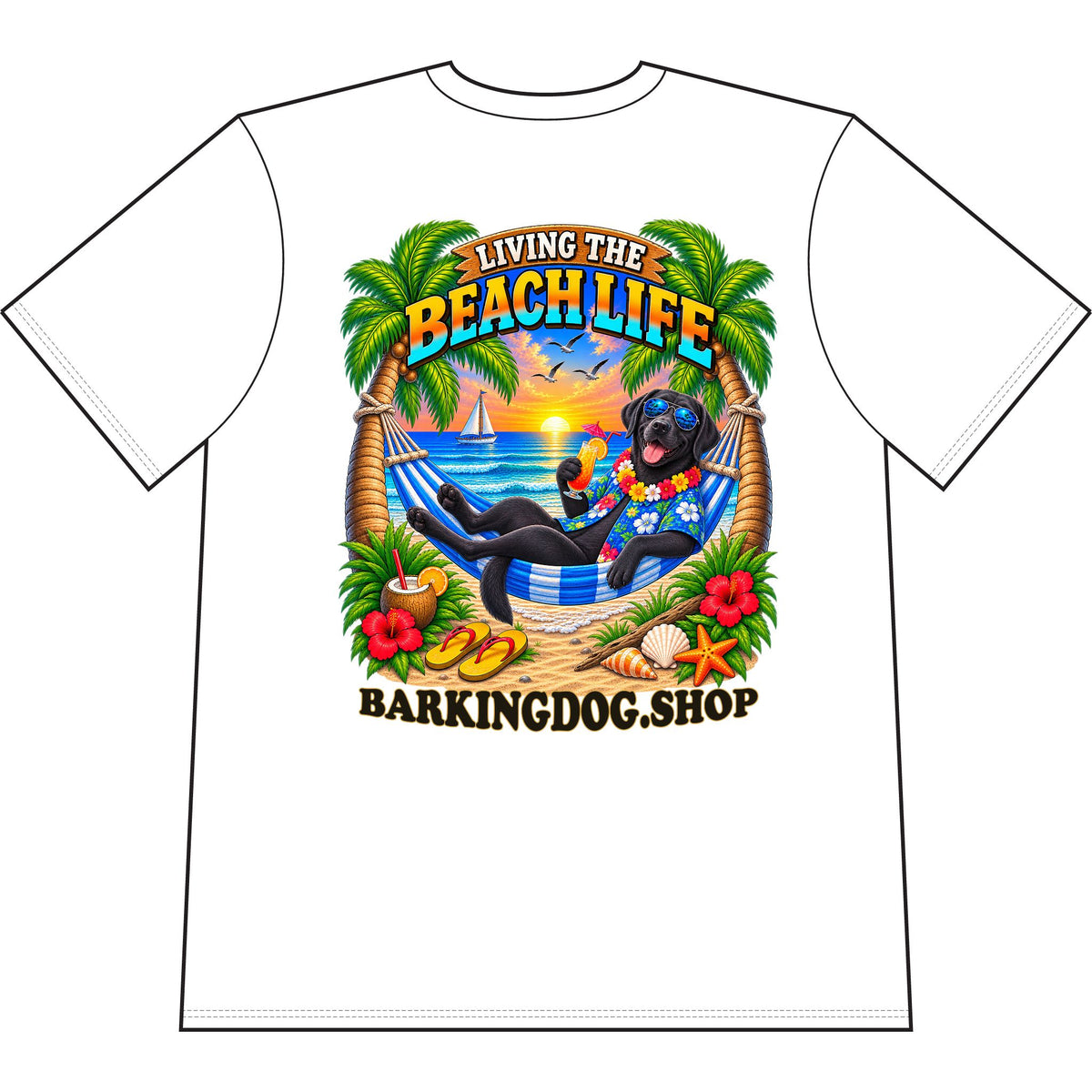 Black Labrador Beach Life Canine T Shirt Beach Collection Living the Beach Life Tropical Graphic Tee Wag On BarkingDog Shop