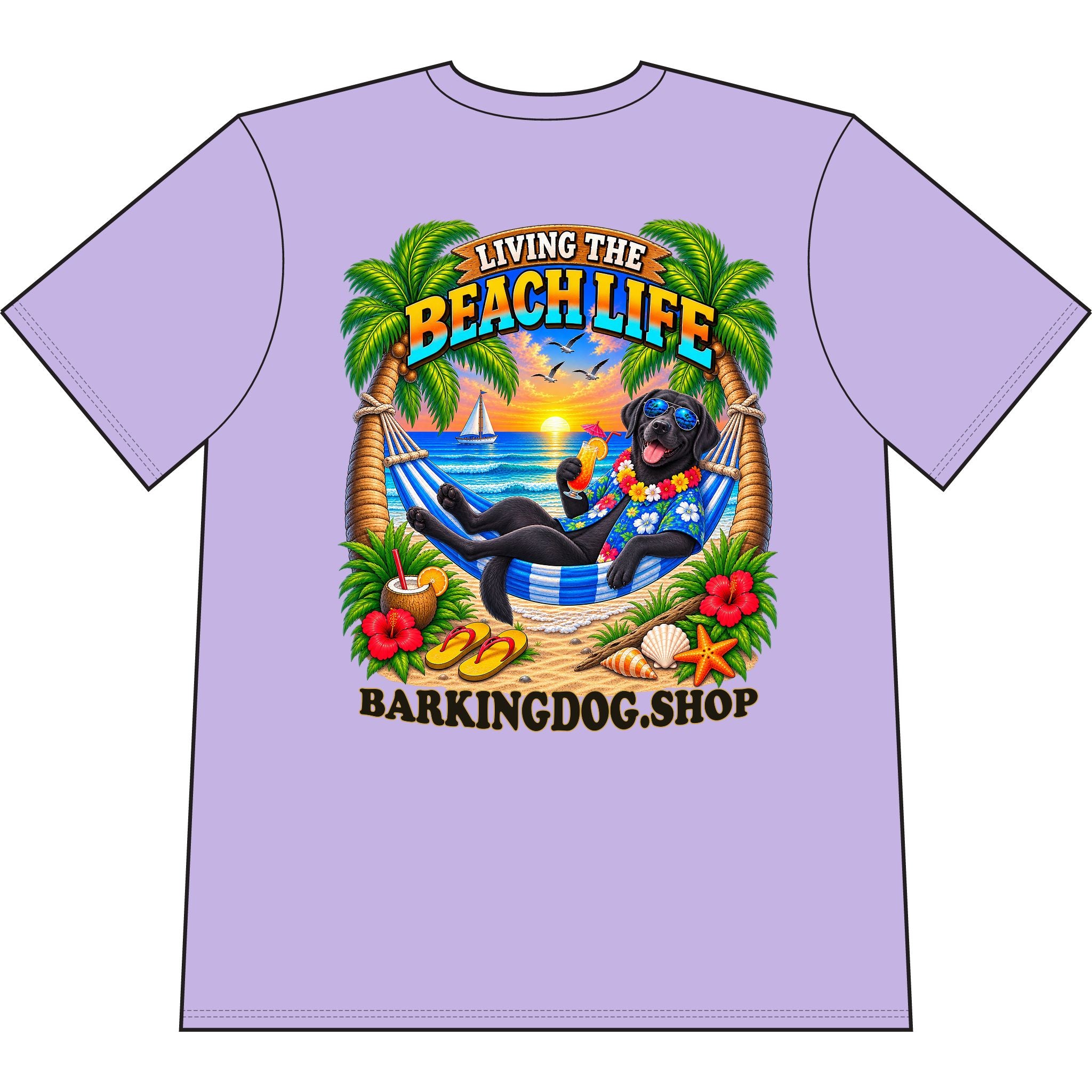 Black Labrador Beach Life Canine T Shirt Beach Collection Living the Beach Life Tropical Graphic Tee Wag On BarkingDog Shop