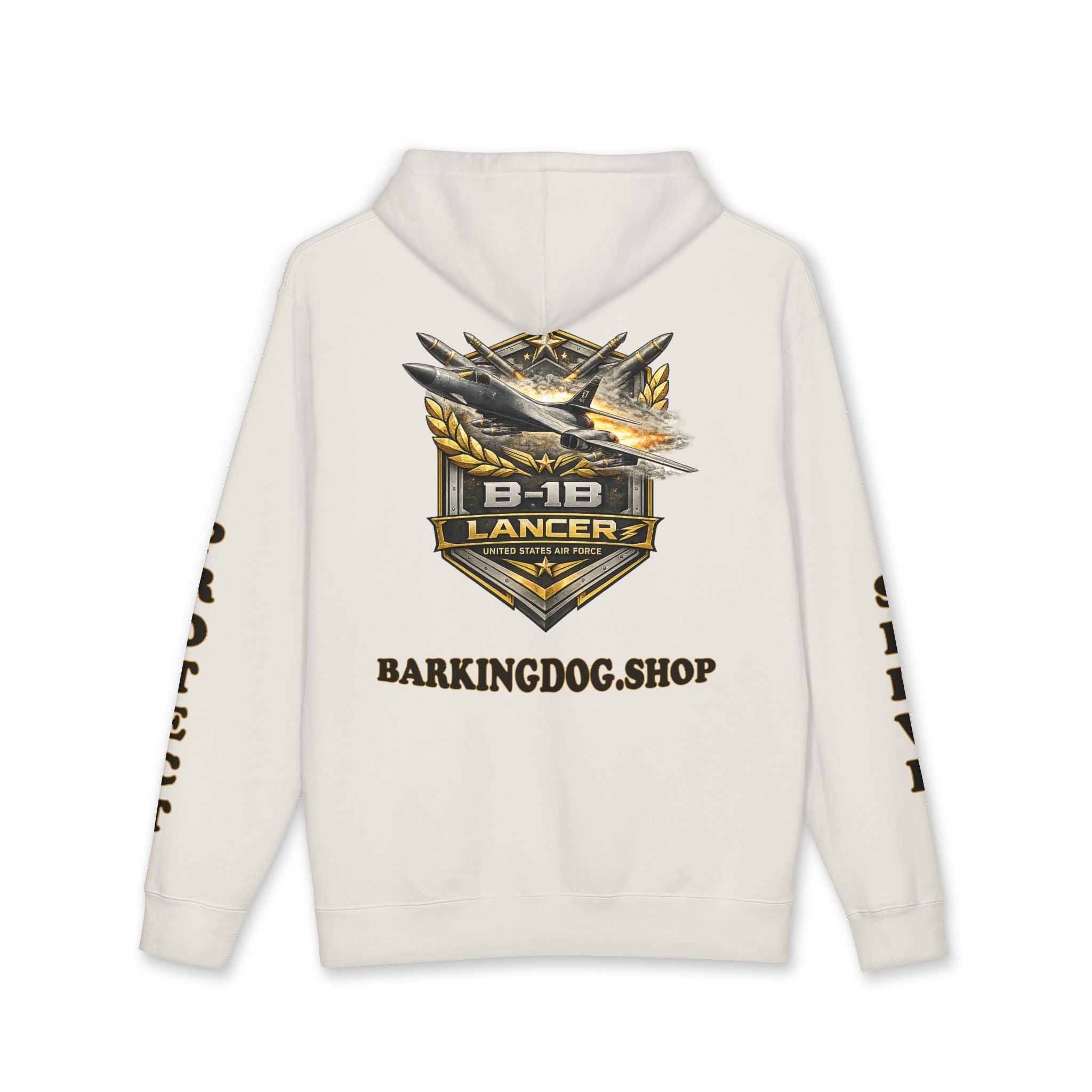 B-1B Lancer Jet Hoodie — Barking Dog 'Wag On' Military Air Force Tribute