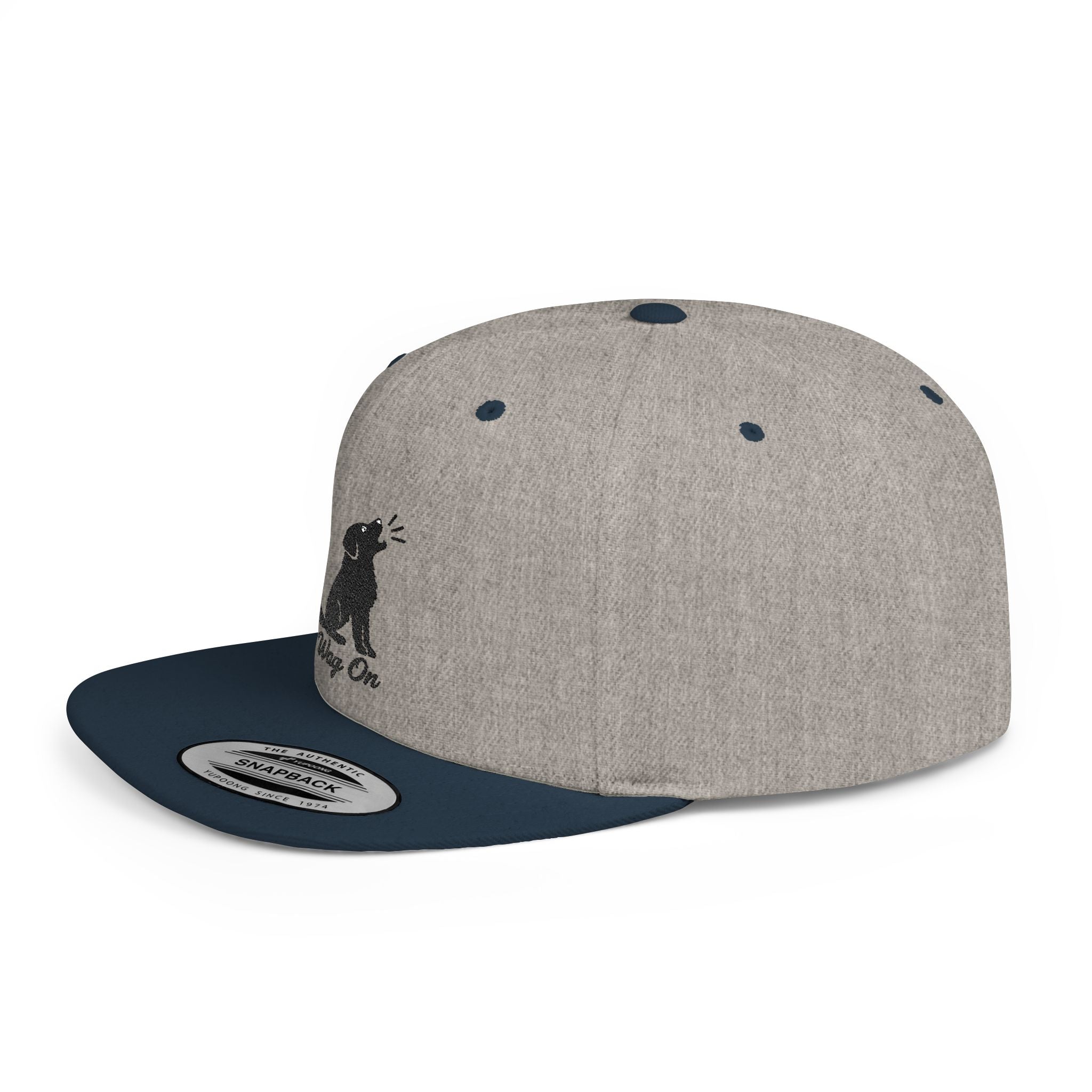 Wag On Snapback Hat — Embroidered Howling Dog Flat Bill Cap