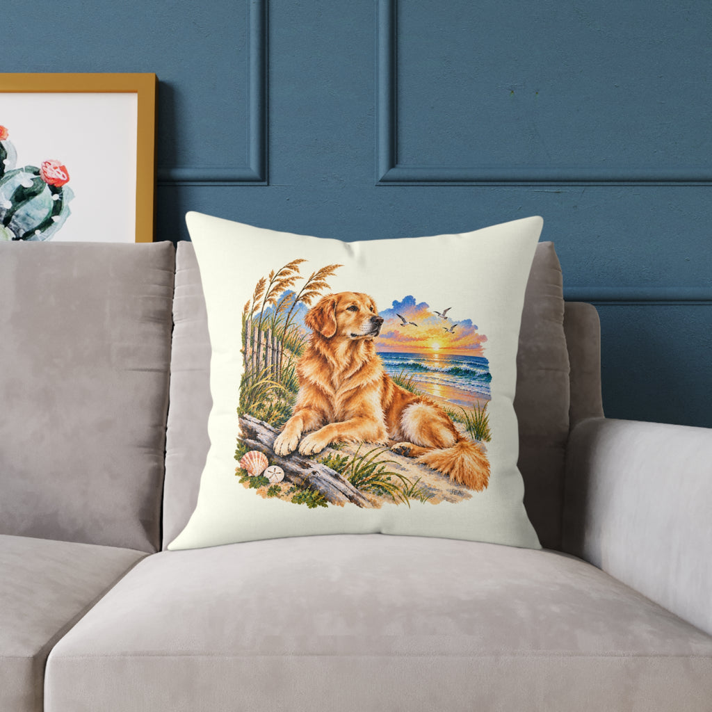 Golden Retriever Coastal North Carolina Sunrise Throw Pillow Ivory Home Decor Collection Beach Dog Decor BarkingDog Shop