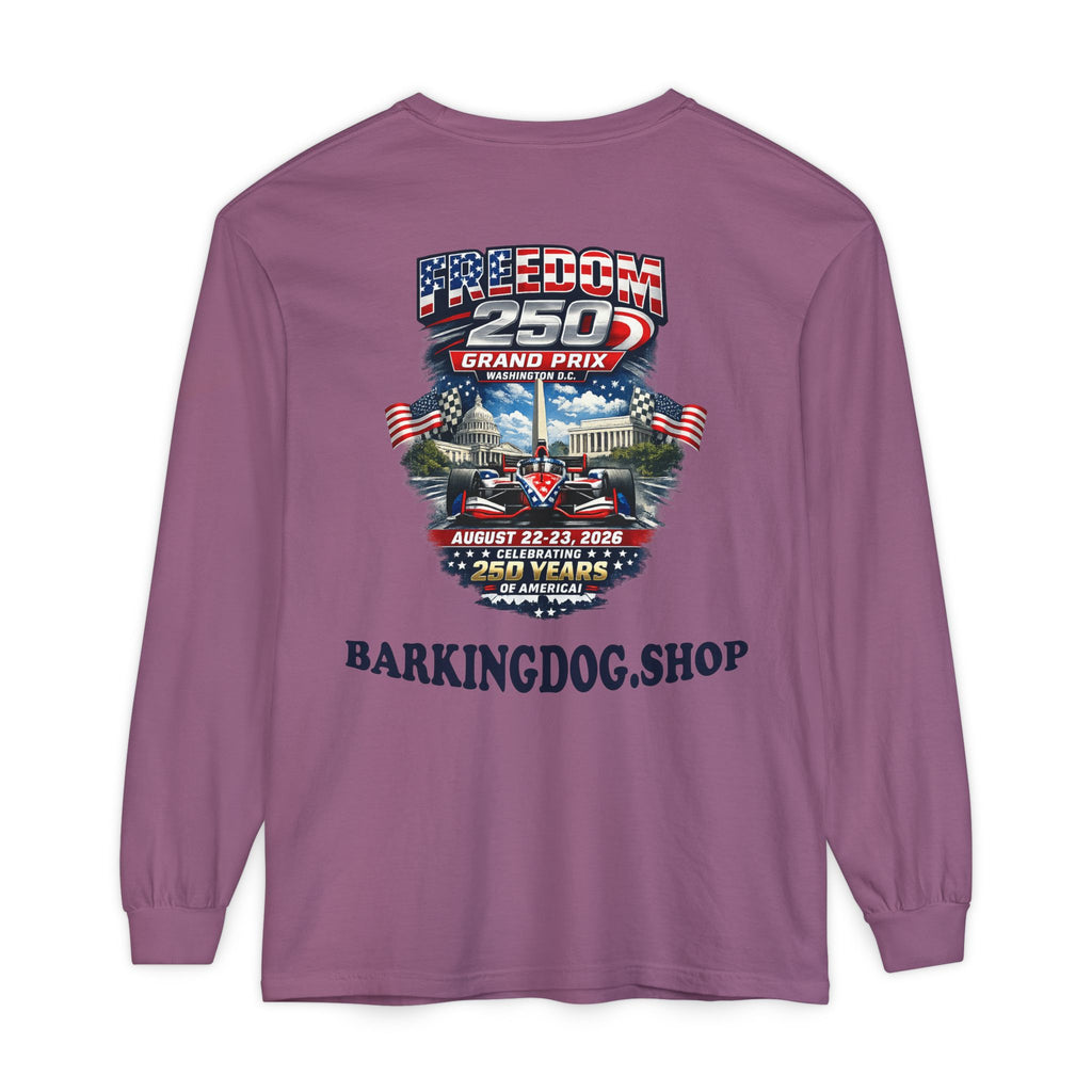 Freedom 250 Grand Prix Long Sleeve T-Shirt — "Wag On" Dog Rally Race Tee