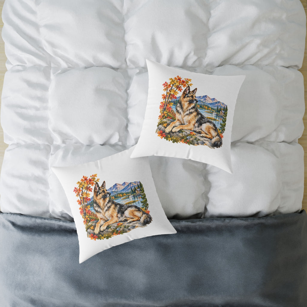 German Shepherd Scenic Autumn Throw Pillow White Home Decor Collection Mountain Lake Dog Decor BarkingDog Shop