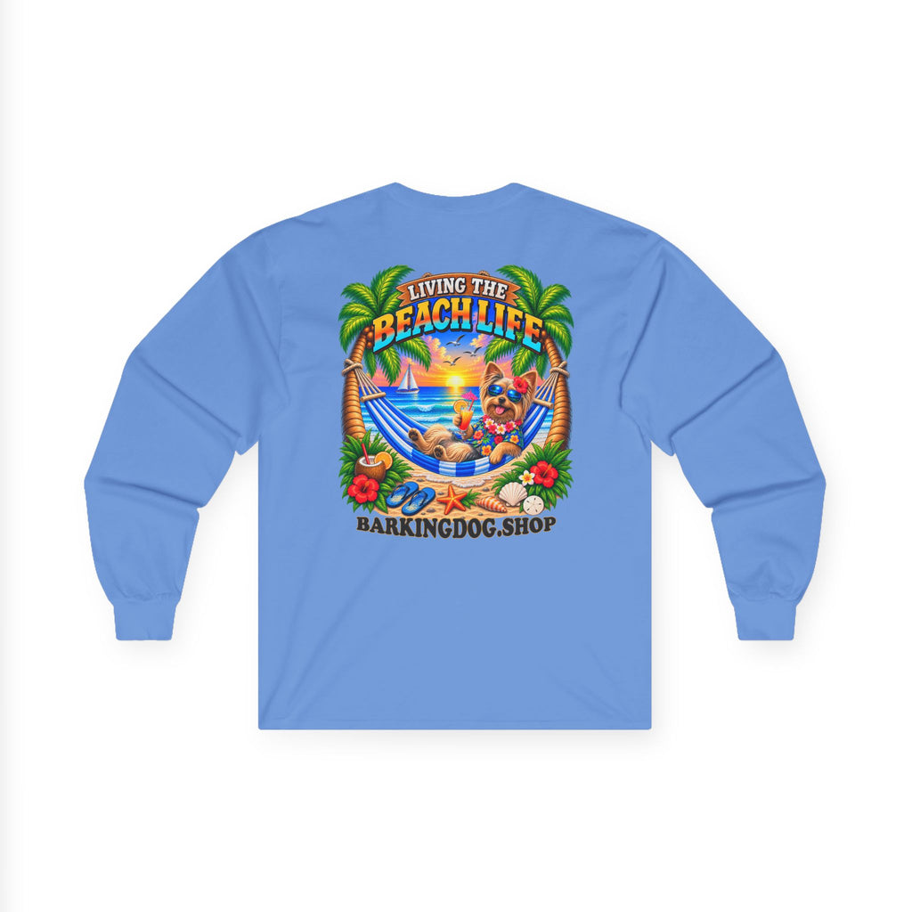 Yorkshire Terrier Beach Life Canine Long Sleeve T Shirt Beach Collection Hammock Tropical Dog Graphic Tee Wag On BarkingDog Shop