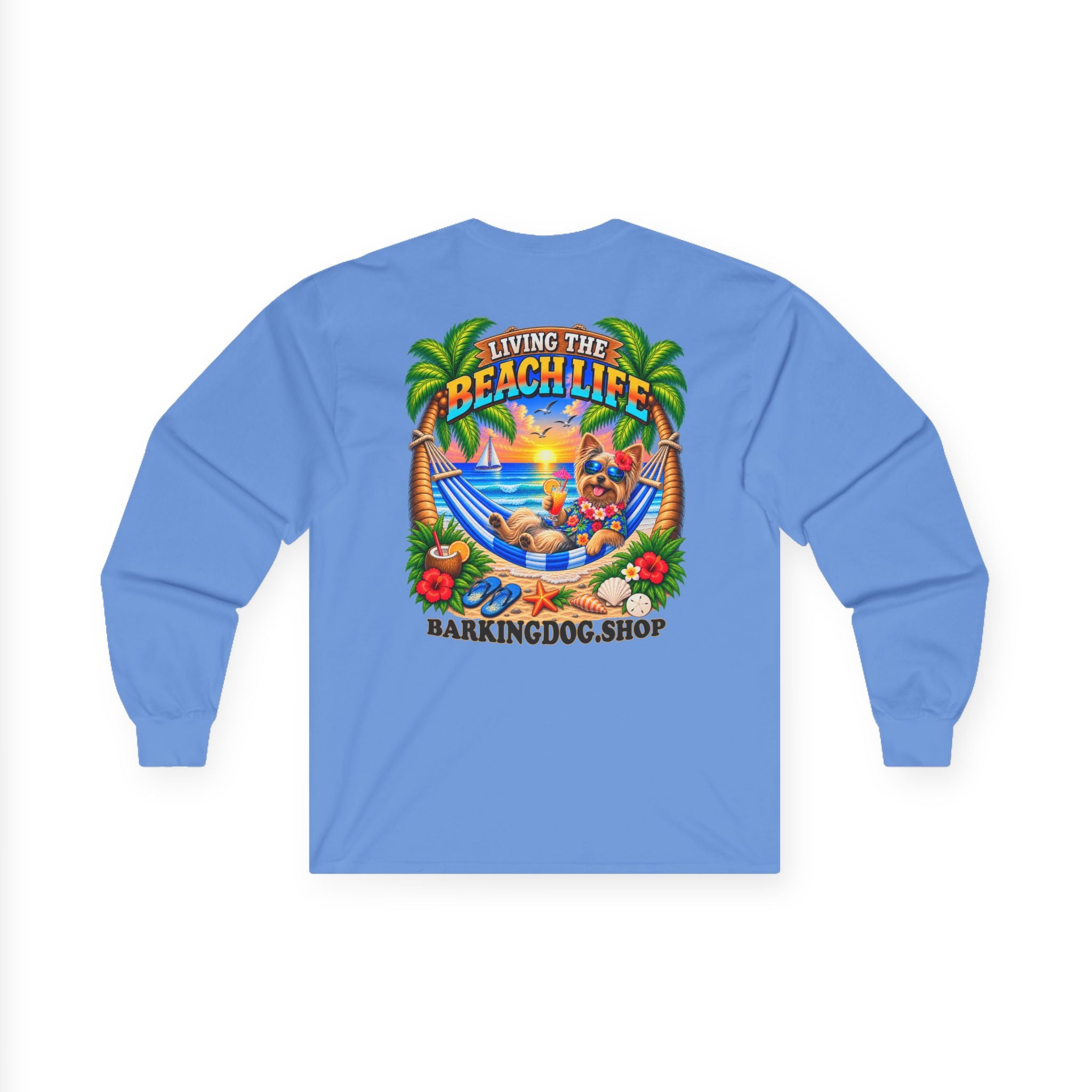 Yorkshire Terrier Beach Life Canine Long Sleeve T Shirt Beach Collection Hammock Tropical Dog Graphic Tee Wag On BarkingDog Shop