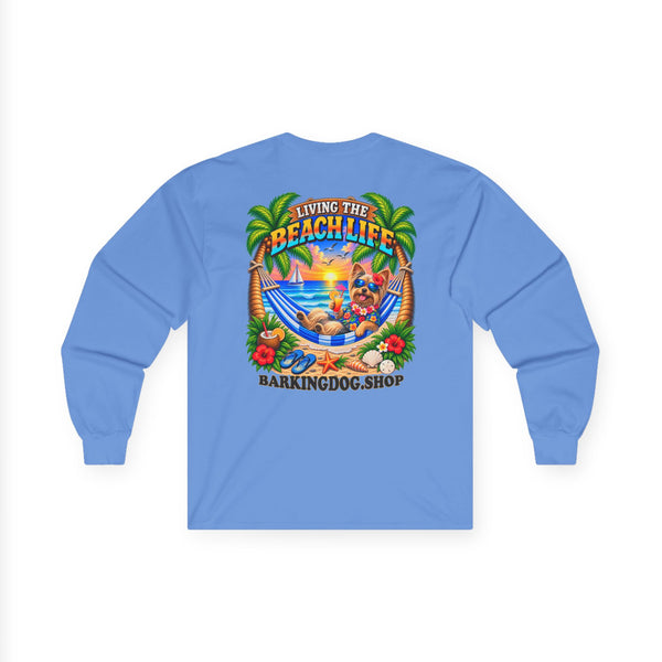 Yorkshire Terrier Beach Life Canine Long Sleeve T Shirt Beach Collection Hammock Tropical Dog Graphic Tee Wag On BarkingDog Shop