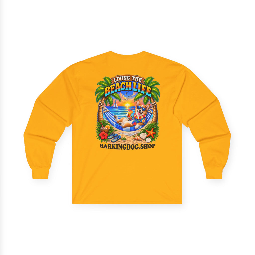 Pembroke Welsh Corgi Beach Life Canine Long Sleeve T Shirt Beach Collection Hammock Tropical Dog Graphic Tee Wag On BarkingDog Shop
