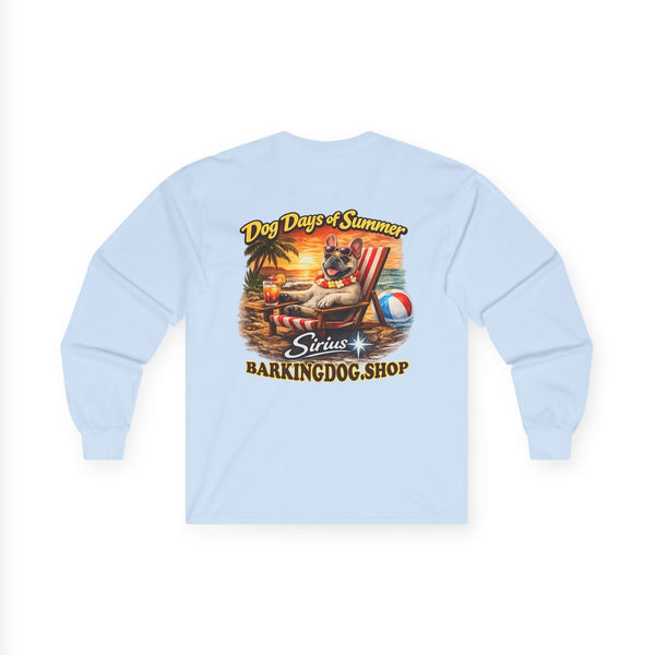 French Bulldog Dog Days of Summer Beach Chair Long Sleeve T Shirt Beach Collection Relaxing Dog Graphic Tee Wag On BarkingDog Shop