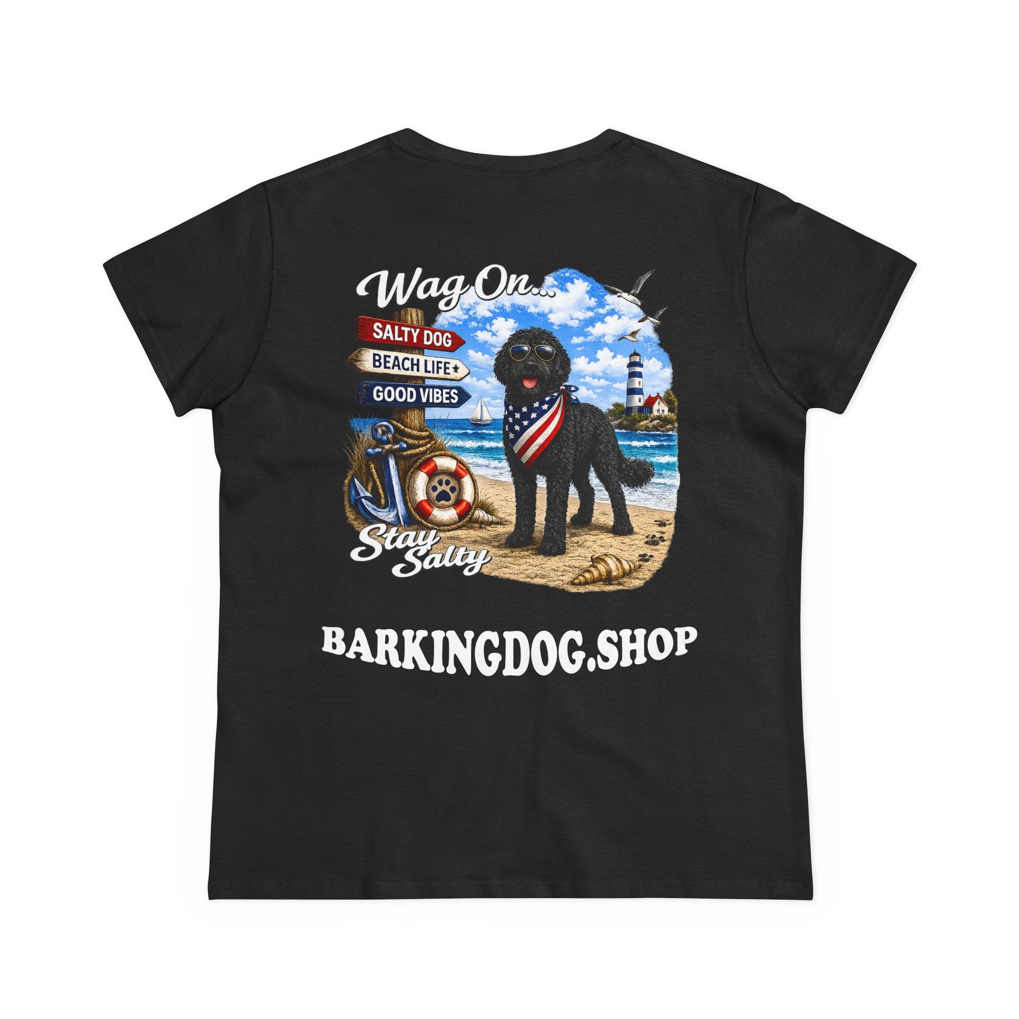 Black Bernedoodle  T Shirt Stay Salty Beach Dog Lover Graphic Tee Wag On BarkingDog Shop