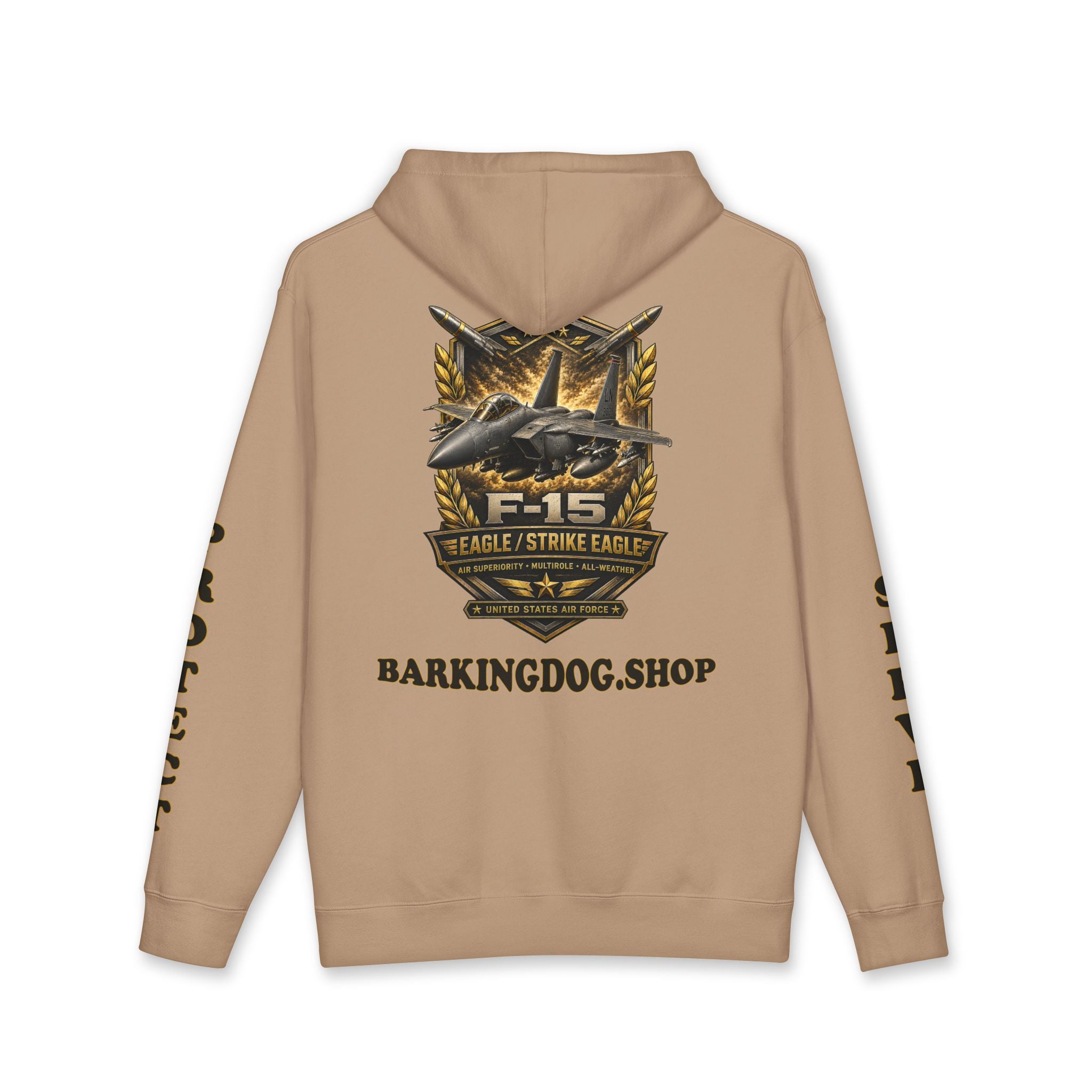 F-15 Strike Eagle Jet Hoodie — Barking Dog 'Wag On' Military Air Force Tribute