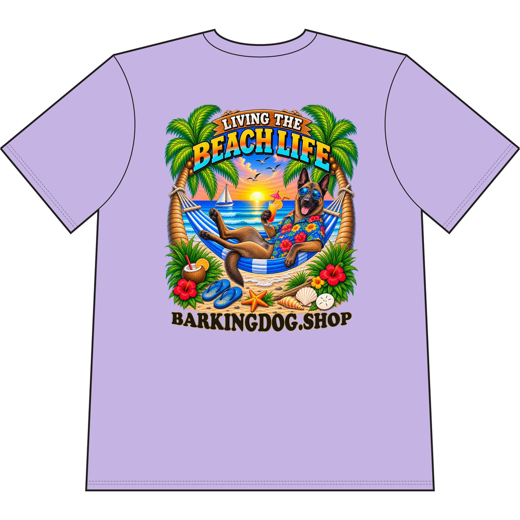 Belgian Malinois Beach Life Canine T Shirt Beach Collection Living the Beach Life Tropical Graphic Tee Wag On BarkingDog Shop