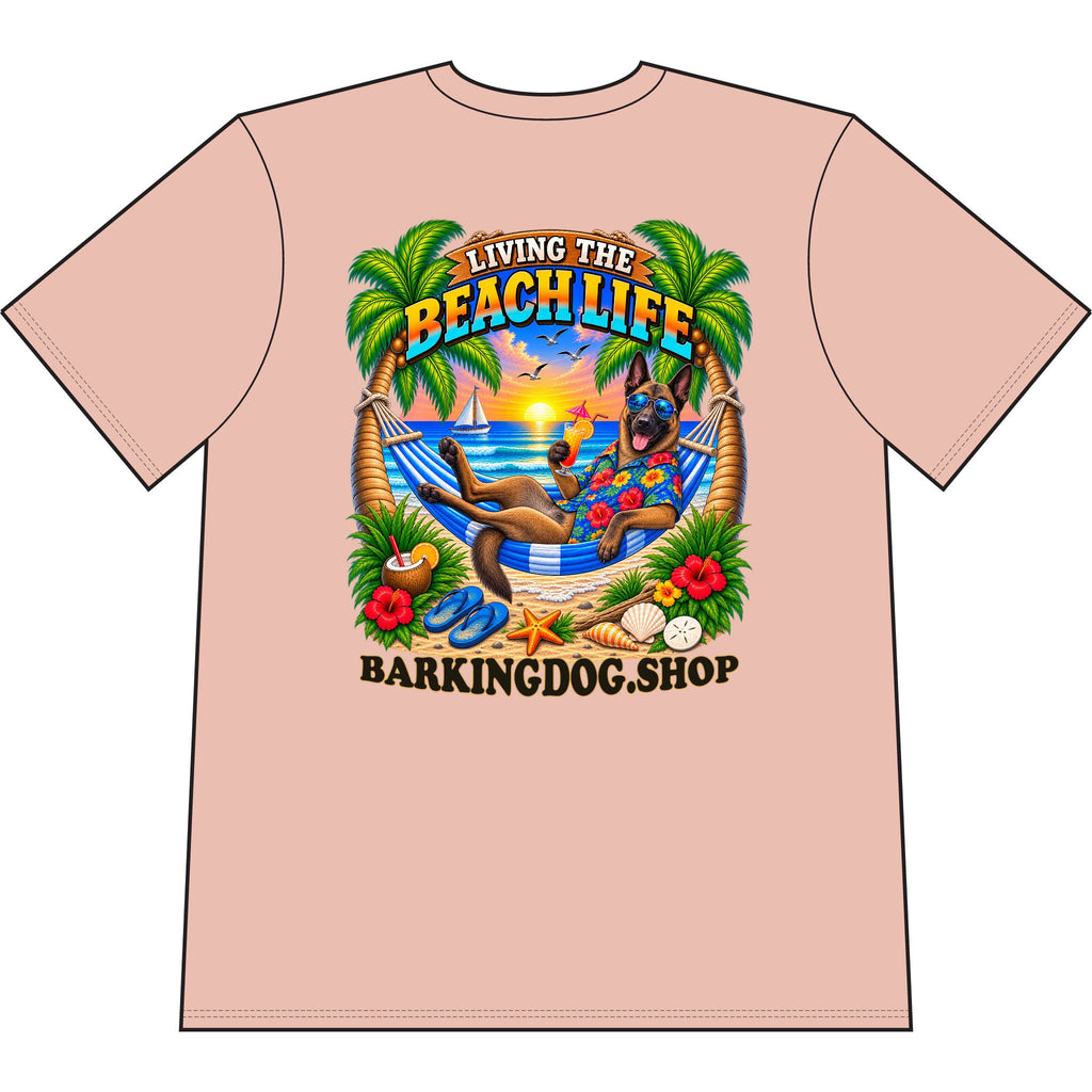 Belgian Malinois Beach Life Canine T Shirt Beach Collection Living the Beach Life Tropical Graphic Tee Wag On BarkingDog Shop