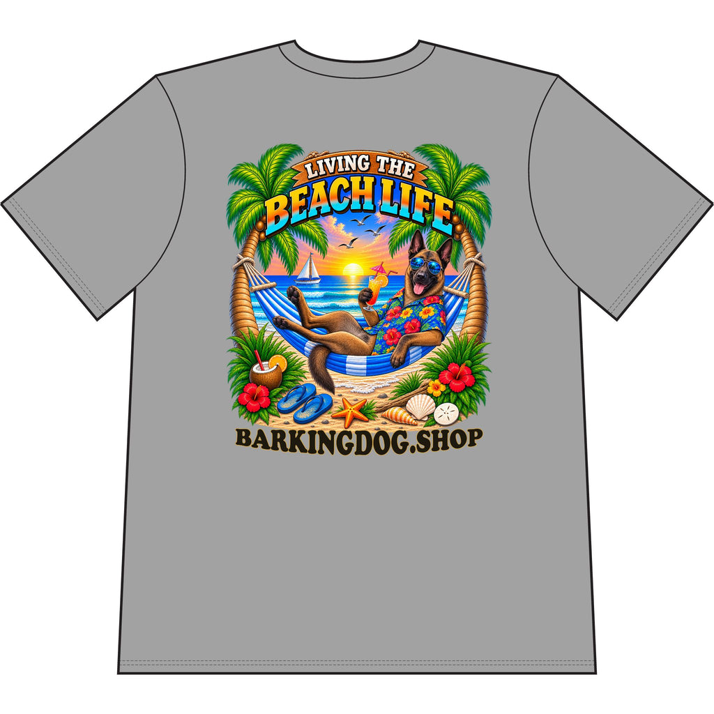 Belgian Malinois Beach Life Canine T Shirt Beach Collection Living the Beach Life Tropical Graphic Tee Wag On BarkingDog Shop