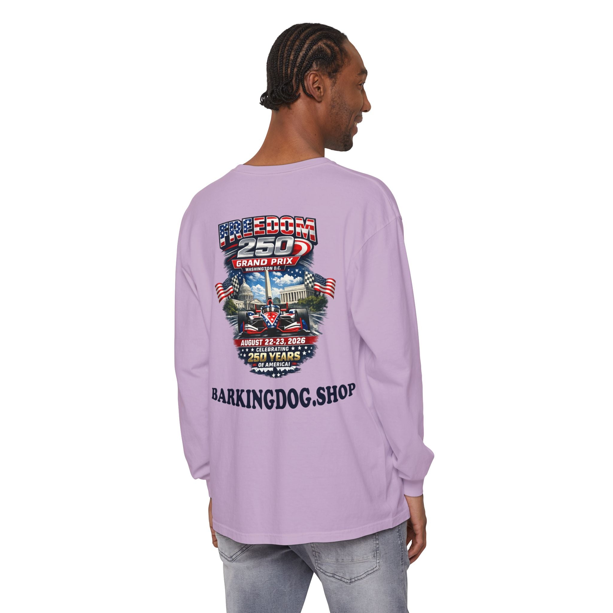 Freedom 250 Grand Prix Long Sleeve T-Shirt — "Wag On" Dog Rally Race Tee