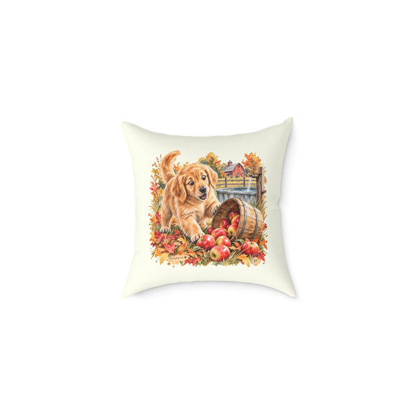 Golden Retriever Puppy Spilled Apples Throw Pillow Ivory Home Decor Collection Farmhouse Dog Decor BarkingDog Shop
