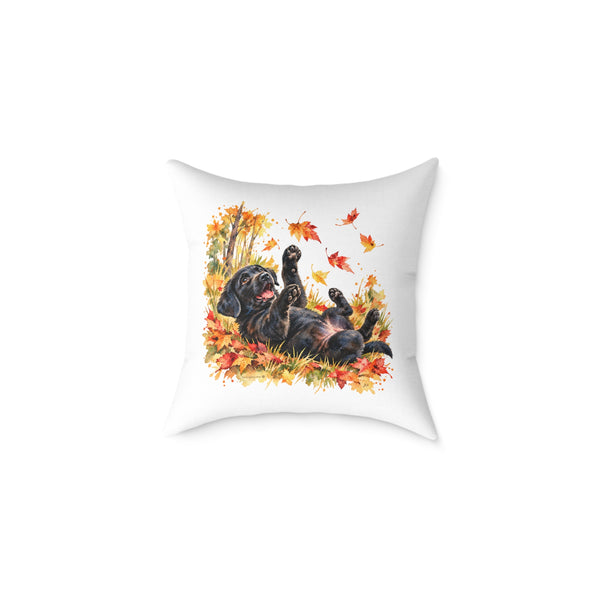 Black Labrador Retriever Puppy Autumn Leaves Throw Pillow White Home Decor Collection Playful Watercolor Dog Decor BarkingDog Shop