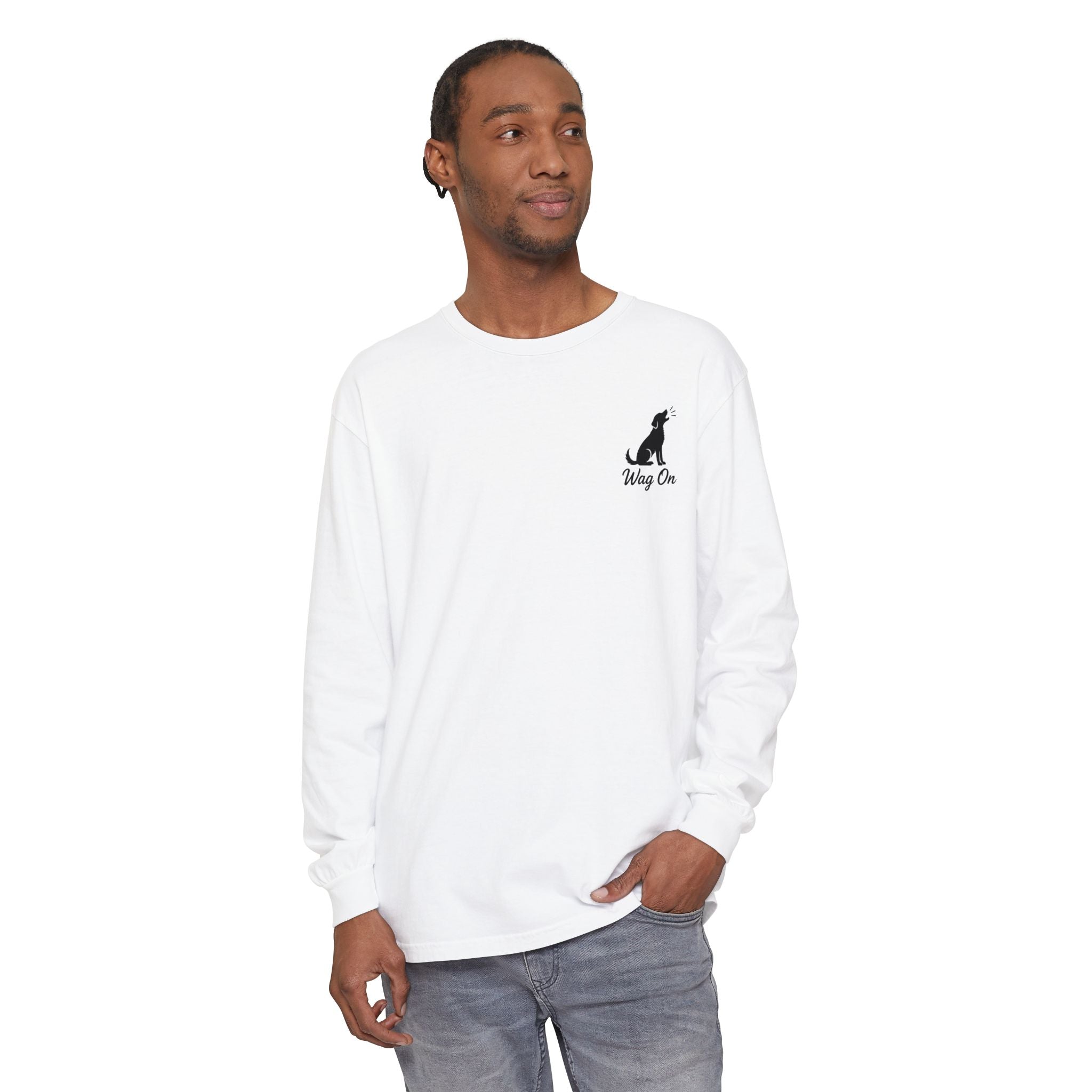 USA 250th Anniversary Long Sleeve T-Shirt — Patriotic Dog Flag Design