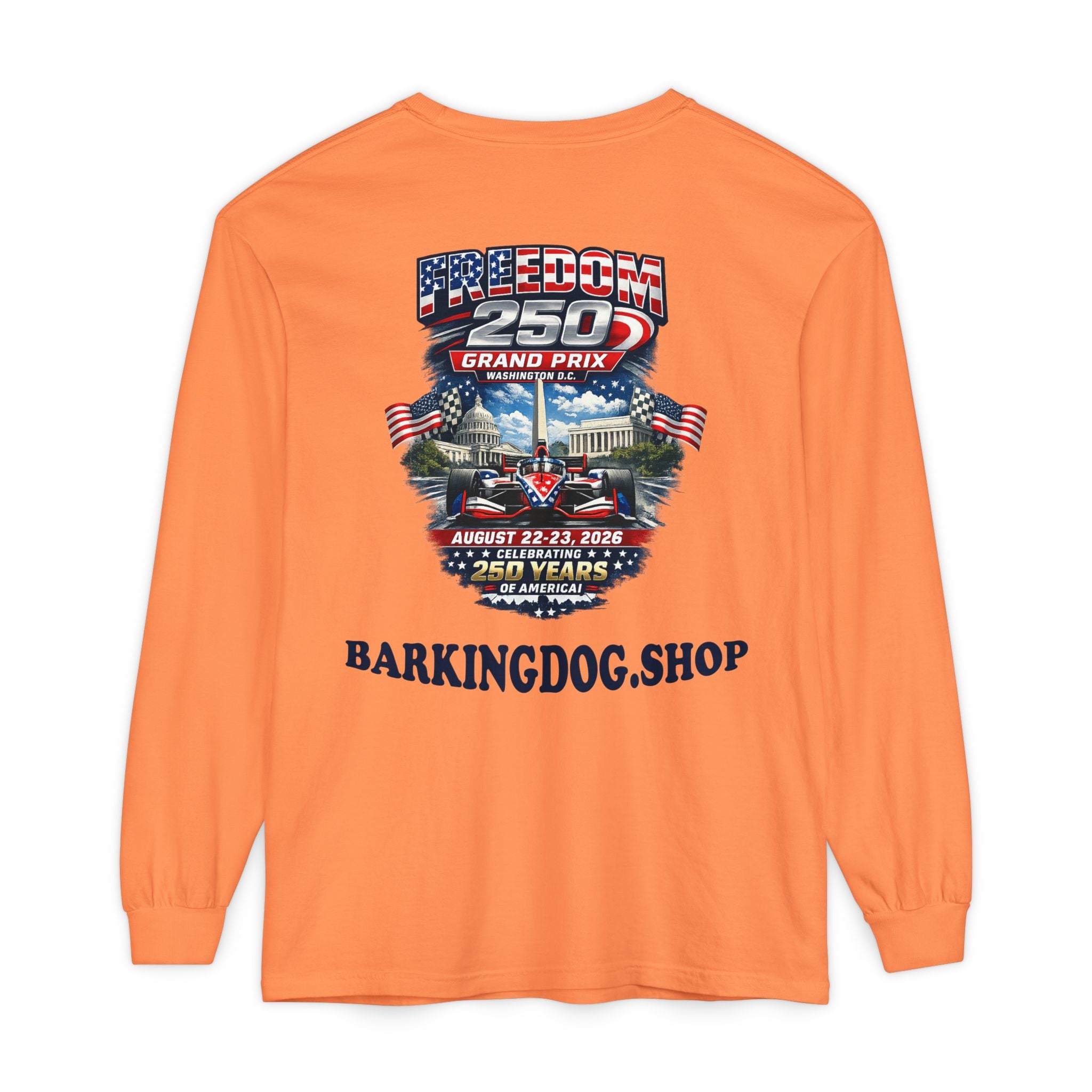 Freedom 250 Grand Prix Long Sleeve T-Shirt — "Wag On" Dog Rally Race Tee