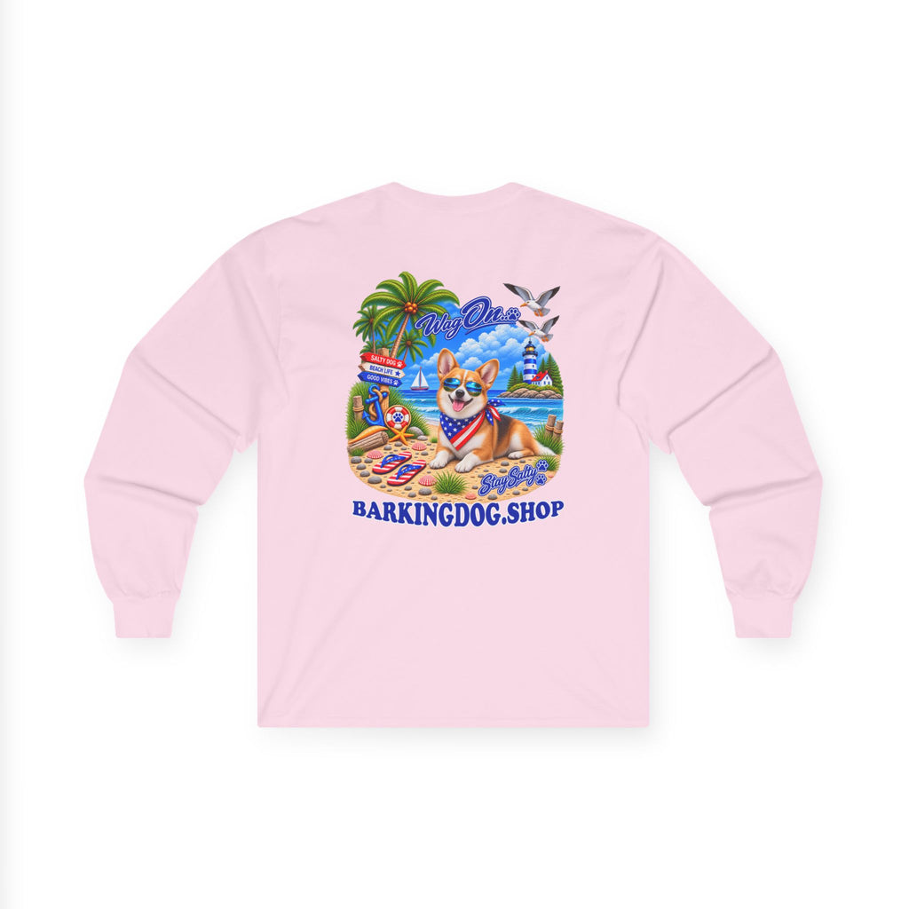 Pembroke Welsh Corgi Stay Salty Pup Long Sleeve T Shirt Beach Collection Coastal Dog Graphic Tee Wag On BarkingDog Shop