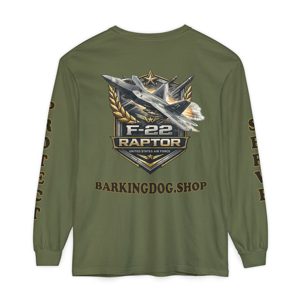 F-22 Raptor Long Sleeve Tee — BarkingDog 'Wag On' Military Air Force Tribute