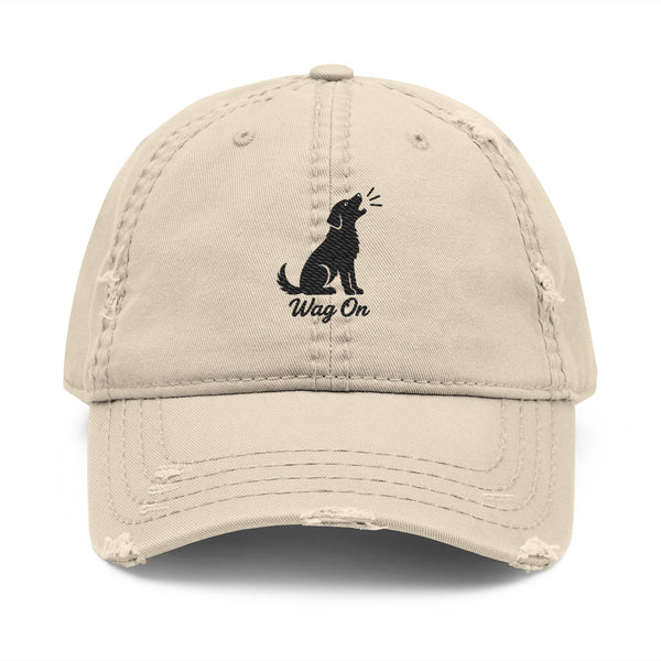 Wag On Embroidered Howling Dog Hat Unstructured Distressed Baseball Cap Dog Lover Adjustable Cap BarkingDog Shop