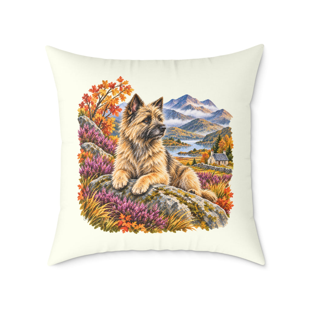 Cairn Terrier Scottish Highlands Autumn Throw Pillow Ivory Home Decor Collection Scenic Dog Decor BarkingDog Shop