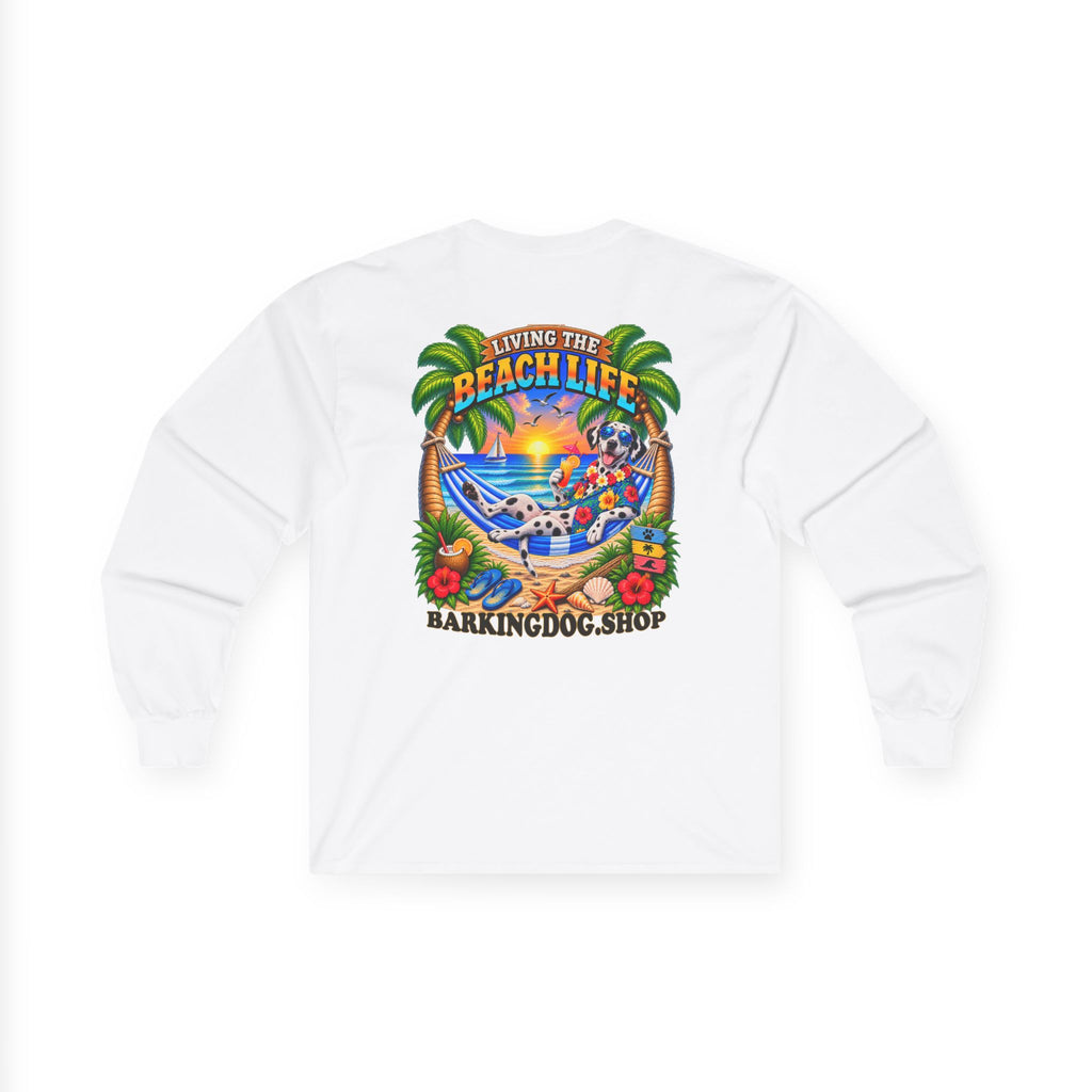 Dalmatian Beach Life Canine Long Sleeve T Shirt Beach Collection Hammock Tropical Dog Graphic Tee Wag On BarkingDog Shop